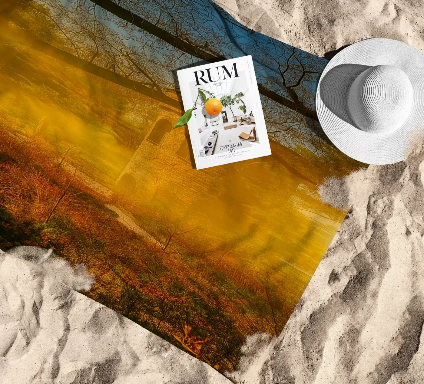 old building in the middle of the forest beach towel by PASMING