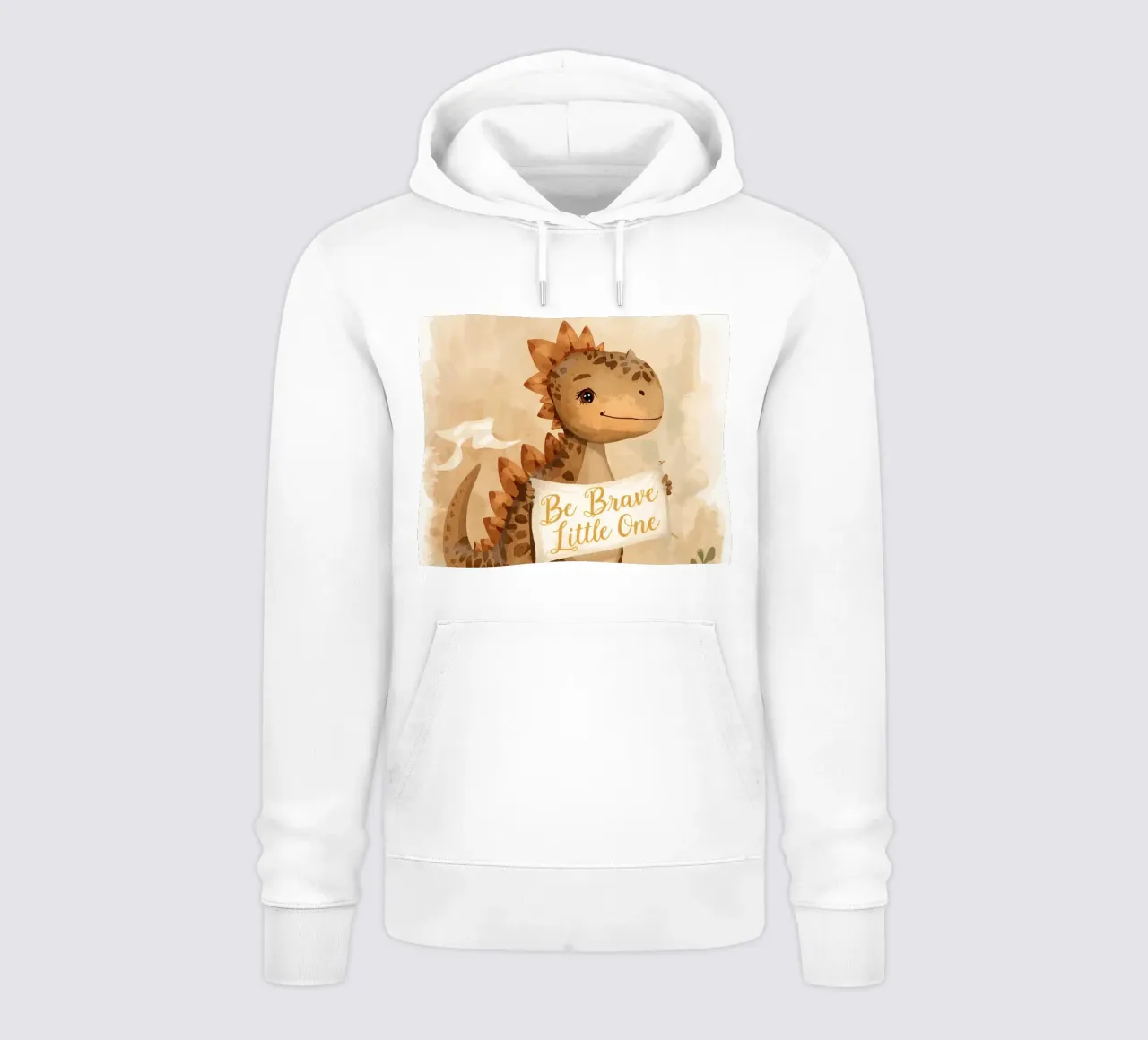 Un simpatico dinosauro con in mano lo striscione "Be Brave Little One". felpa con cappuccio da DesignDoodle