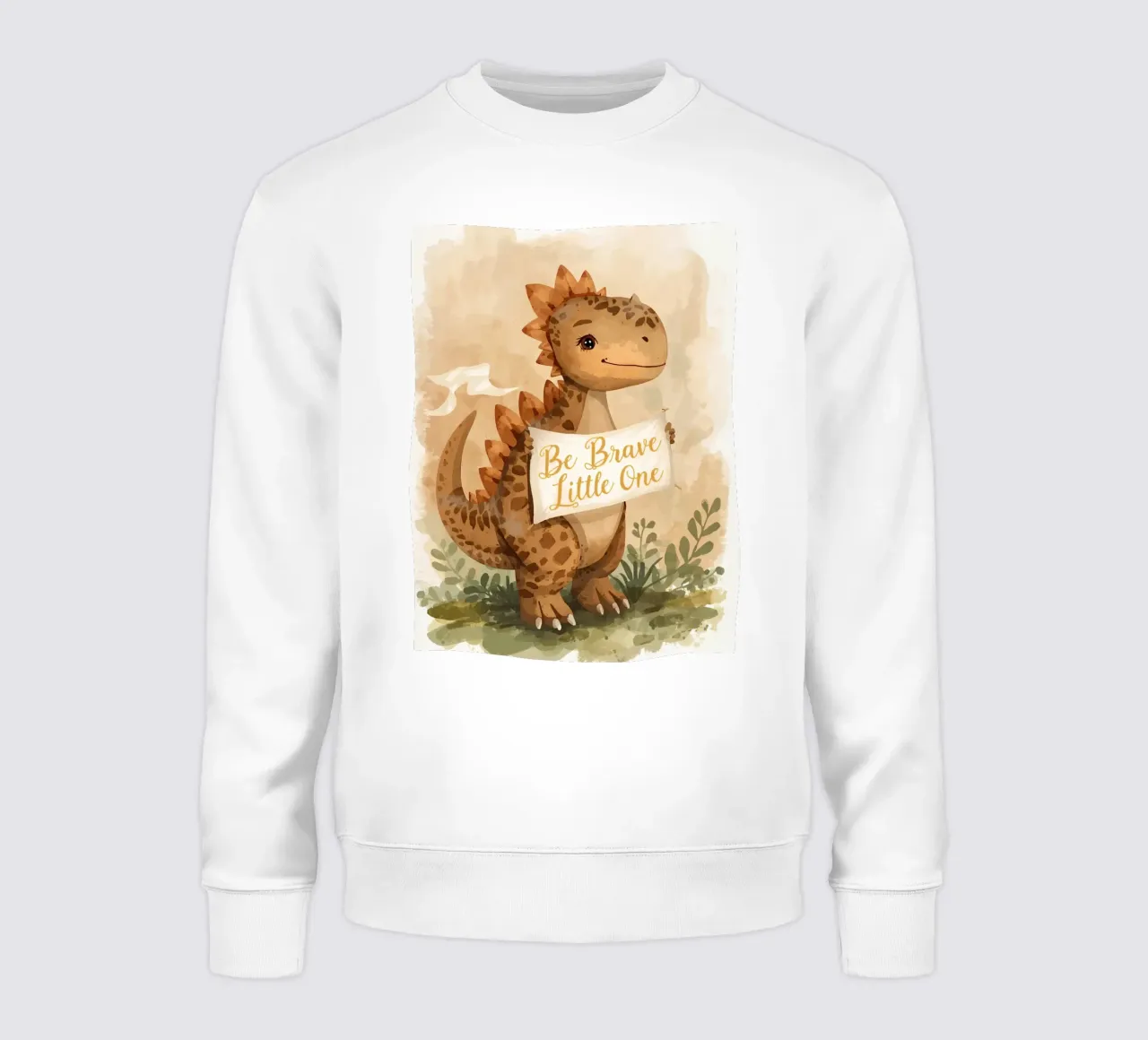 Un simpatico dinosauro con in mano lo striscione "Be Brave Little One". felpa da DesignDoodle