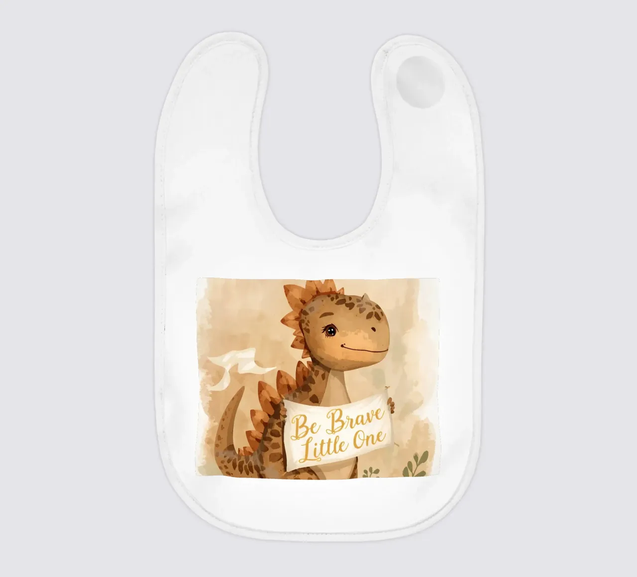 Un simpatico dinosauro con in mano lo striscione "Be Brave Little One". bavaglino da DesignDoodle