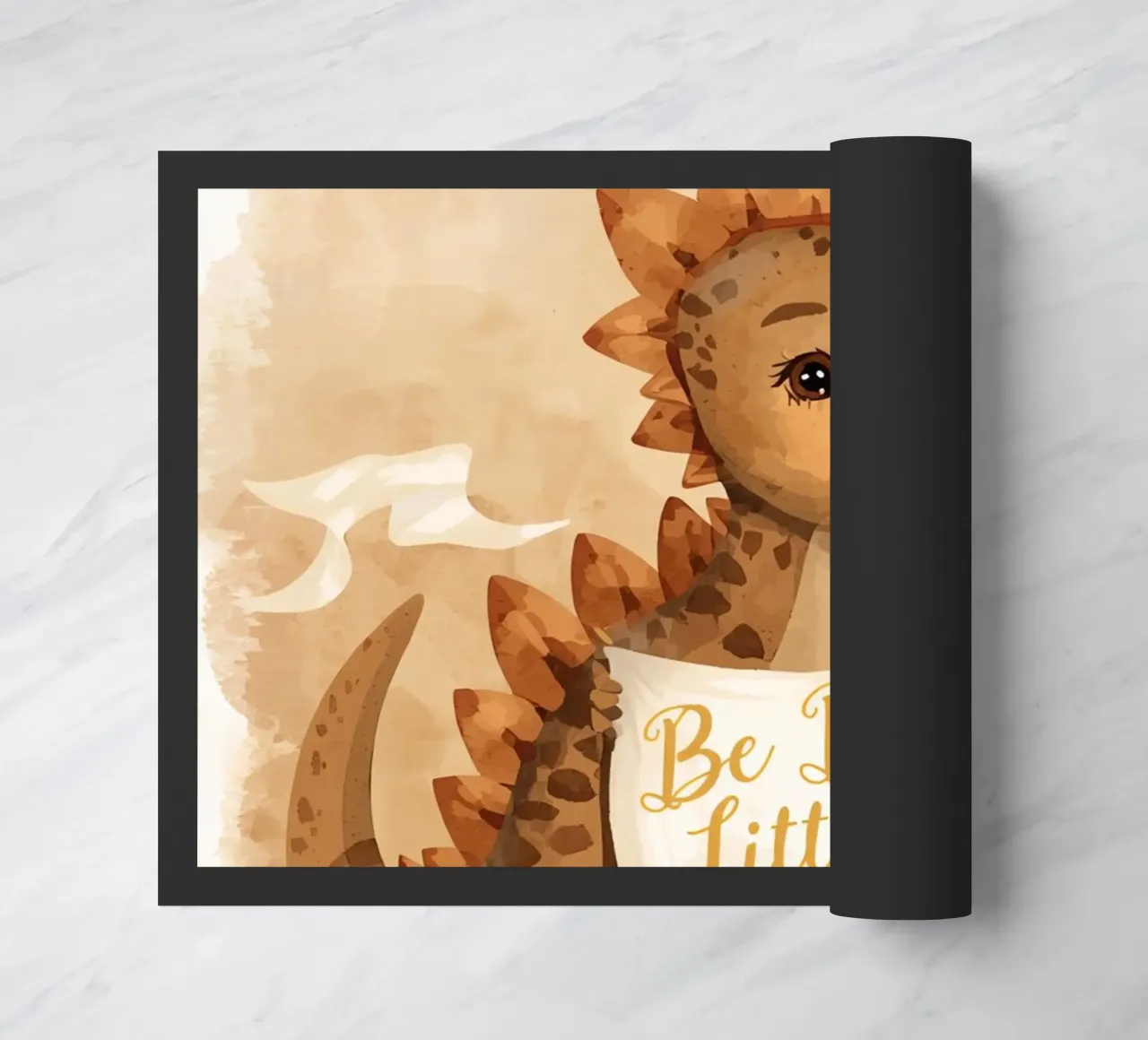 Un simpatico dinosauro con in mano lo striscione "Be Brave Little One". zerbino da DesignDoodle