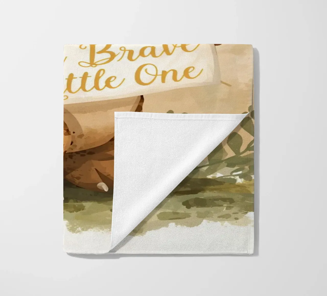Un simpatico dinosauro con in mano lo striscione "Be Brave Little One". telo mare da DesignDoodle
