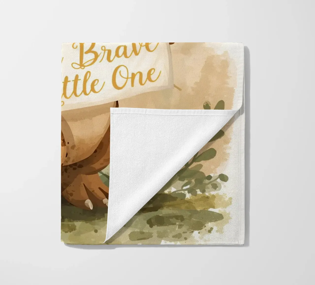 Un simpatico dinosauro con in mano lo striscione "Be Brave Little One". telo mare da DesignDoodle