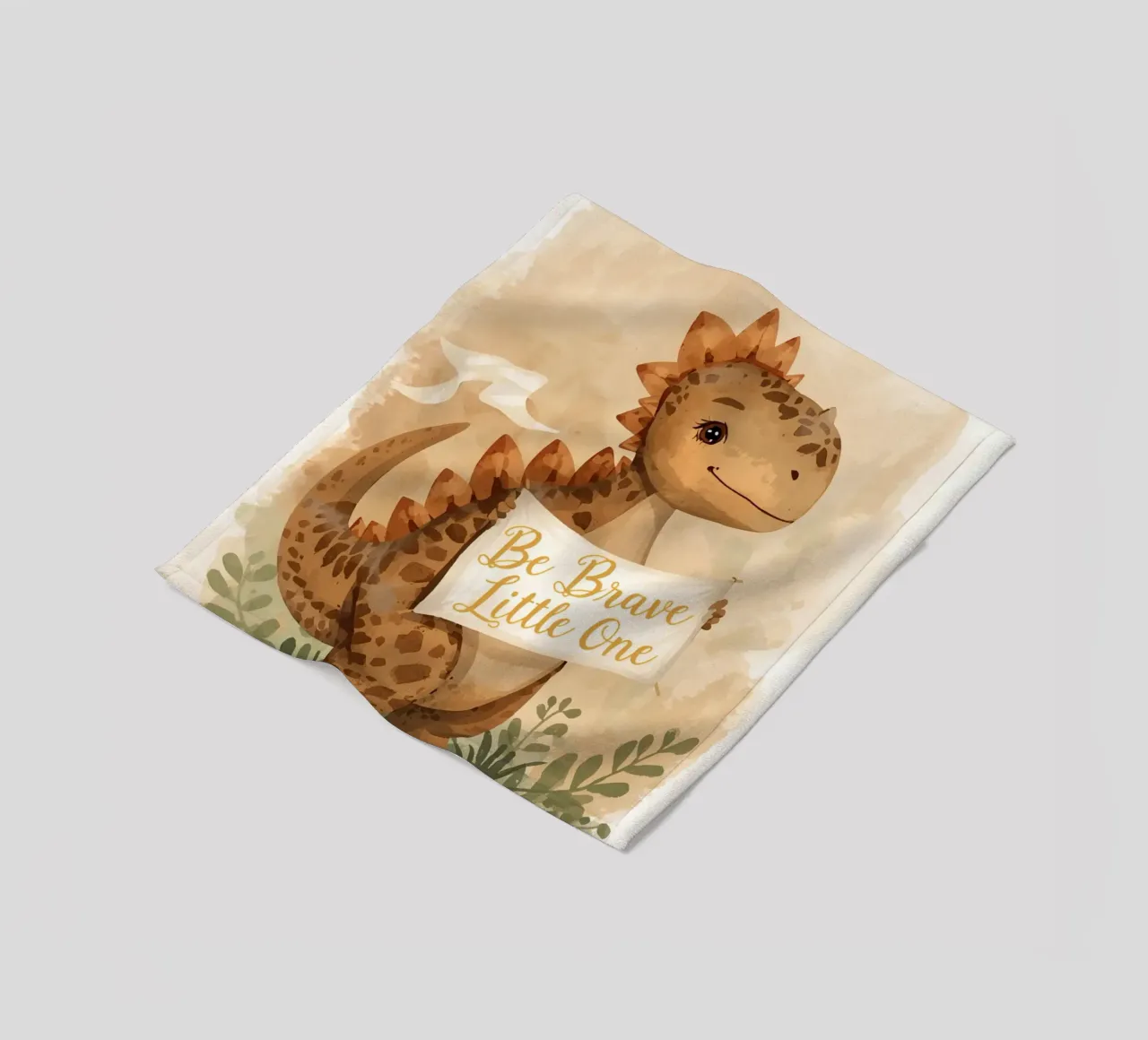 Un simpatico dinosauro con in mano lo striscione "Be Brave Little One". coperta in pile da DesignDoodle