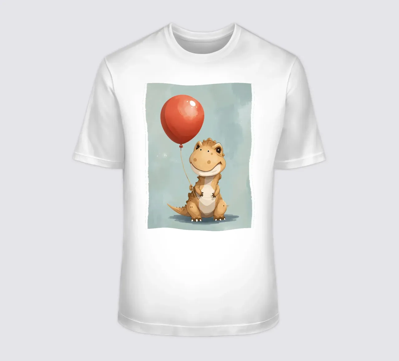 Dinosauro carino con in mano un palloncino rosso t-shirt da DesignDoodle
