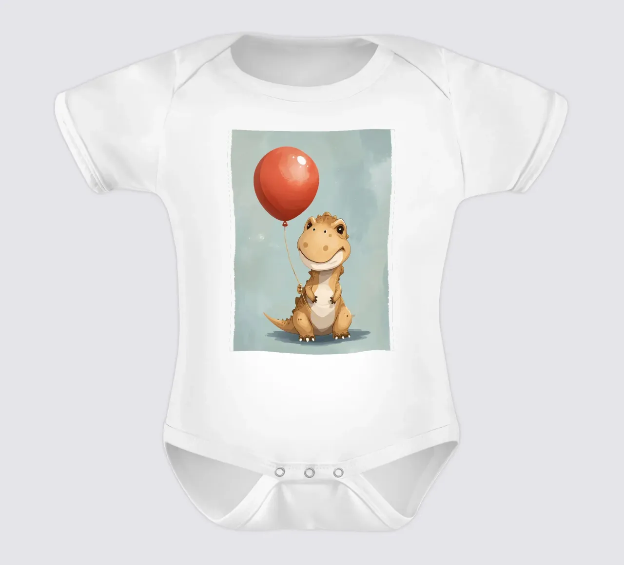 Dinosauro carino con in mano un palloncino rosso body neonato maniche corte da DesignDoodle