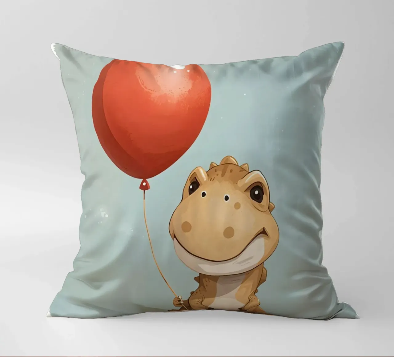 Dinosauro carino con in mano un palloncino rosso cuscino da DesignDoodle