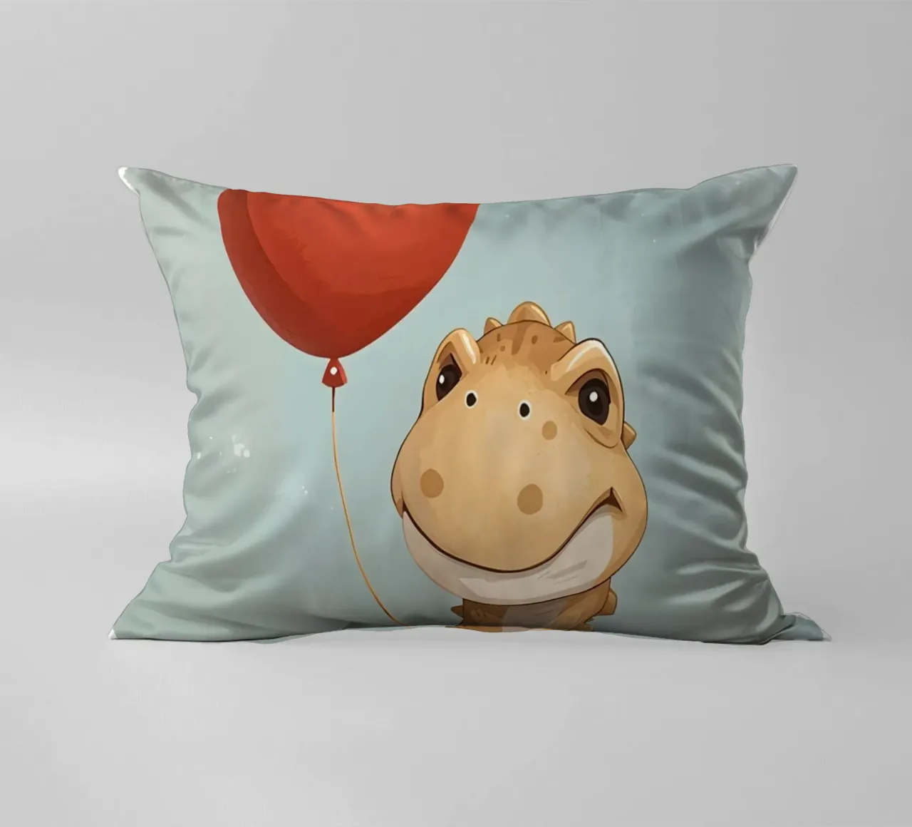 Dinosauro carino con in mano un palloncino rosso cuscino da DesignDoodle