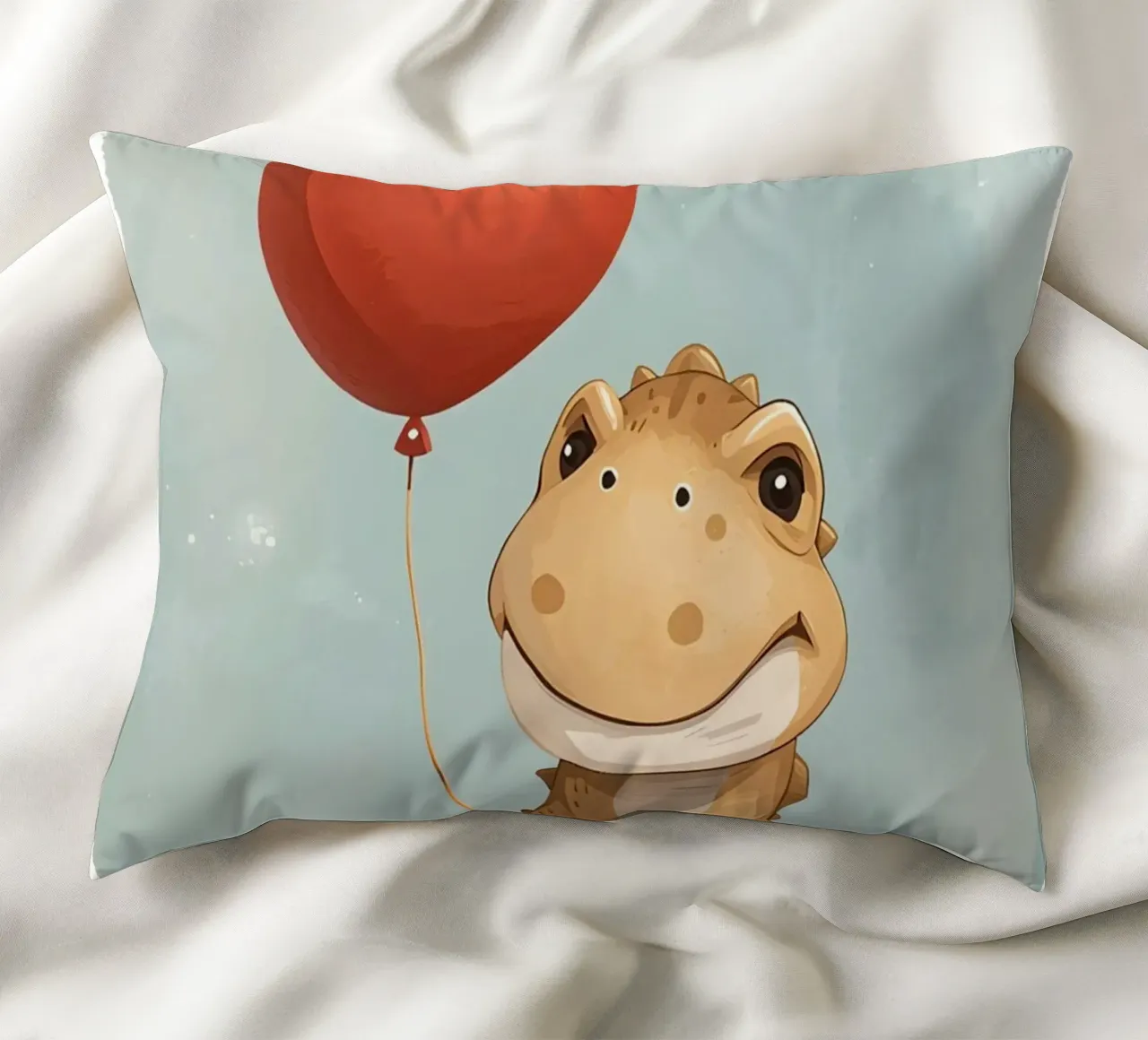 Dinosauro carino con in mano un palloncino rosso cuscino da DesignDoodle