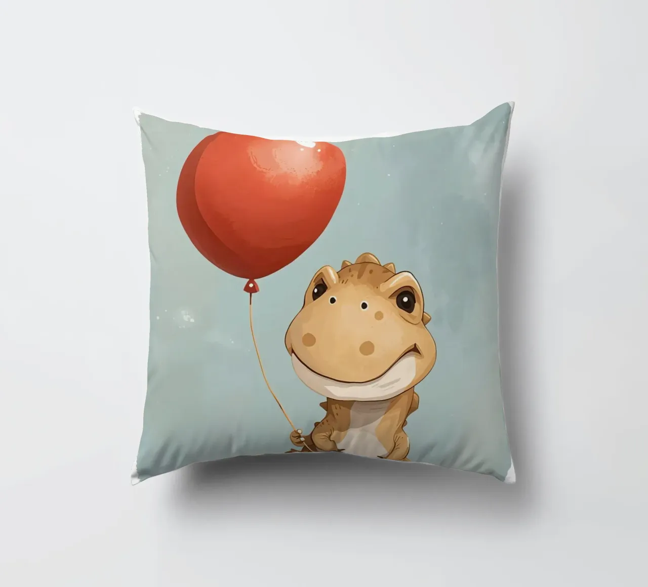 Dinosauro carino con in mano un palloncino rosso cuscino da DesignDoodle
