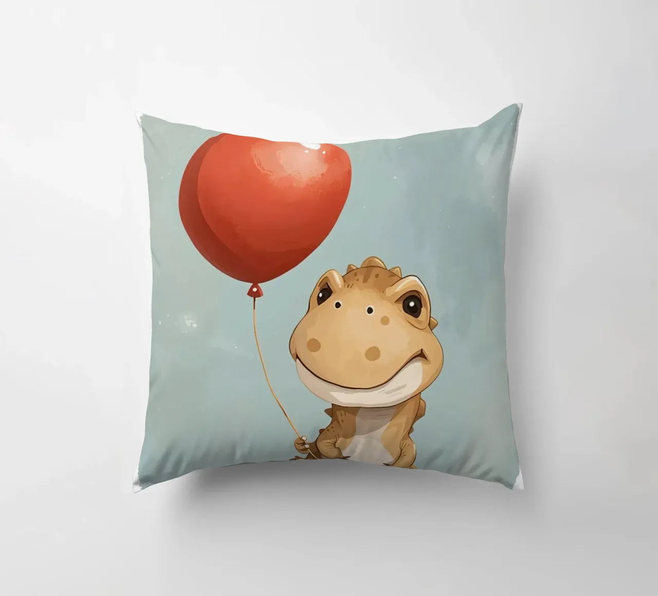 Dinosauro carino con in mano un palloncino rosso cuscino da DesignDoodle