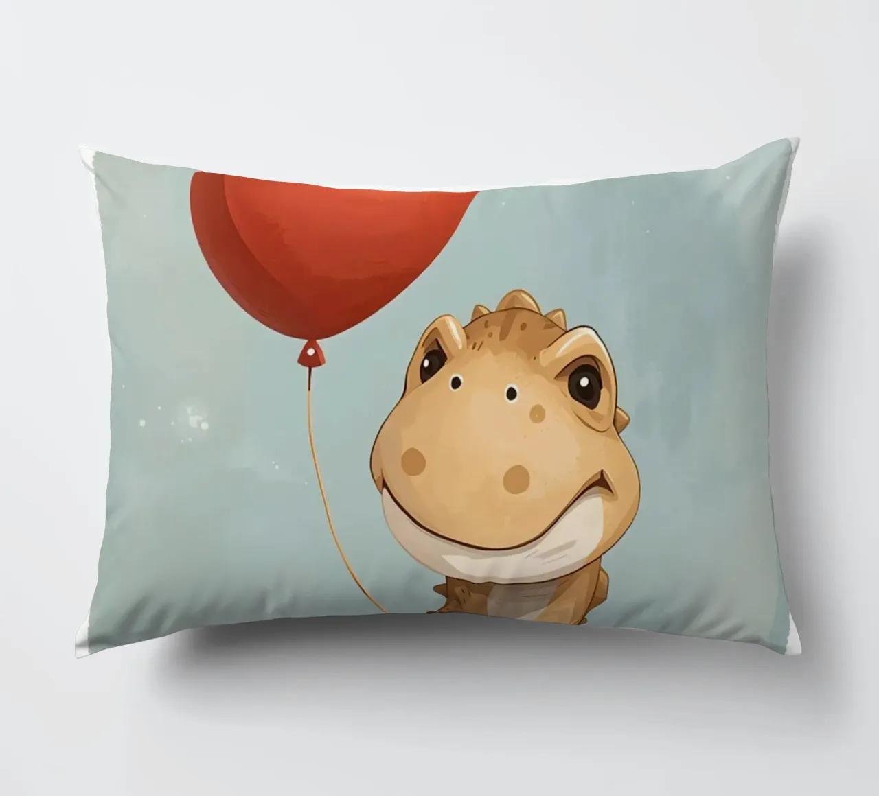 Dinosauro carino con in mano un palloncino rosso cuscino da DesignDoodle