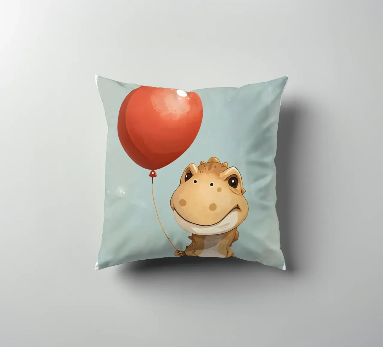 Dinosauro carino con in mano un palloncino rosso cuscino da DesignDoodle