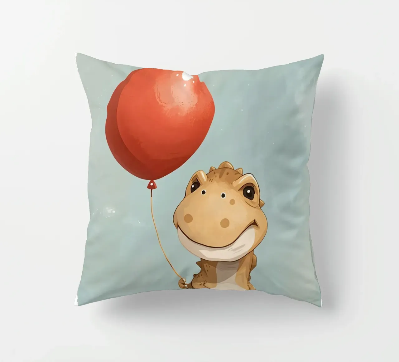 Dinosauro carino con in mano un palloncino rosso cuscino da DesignDoodle