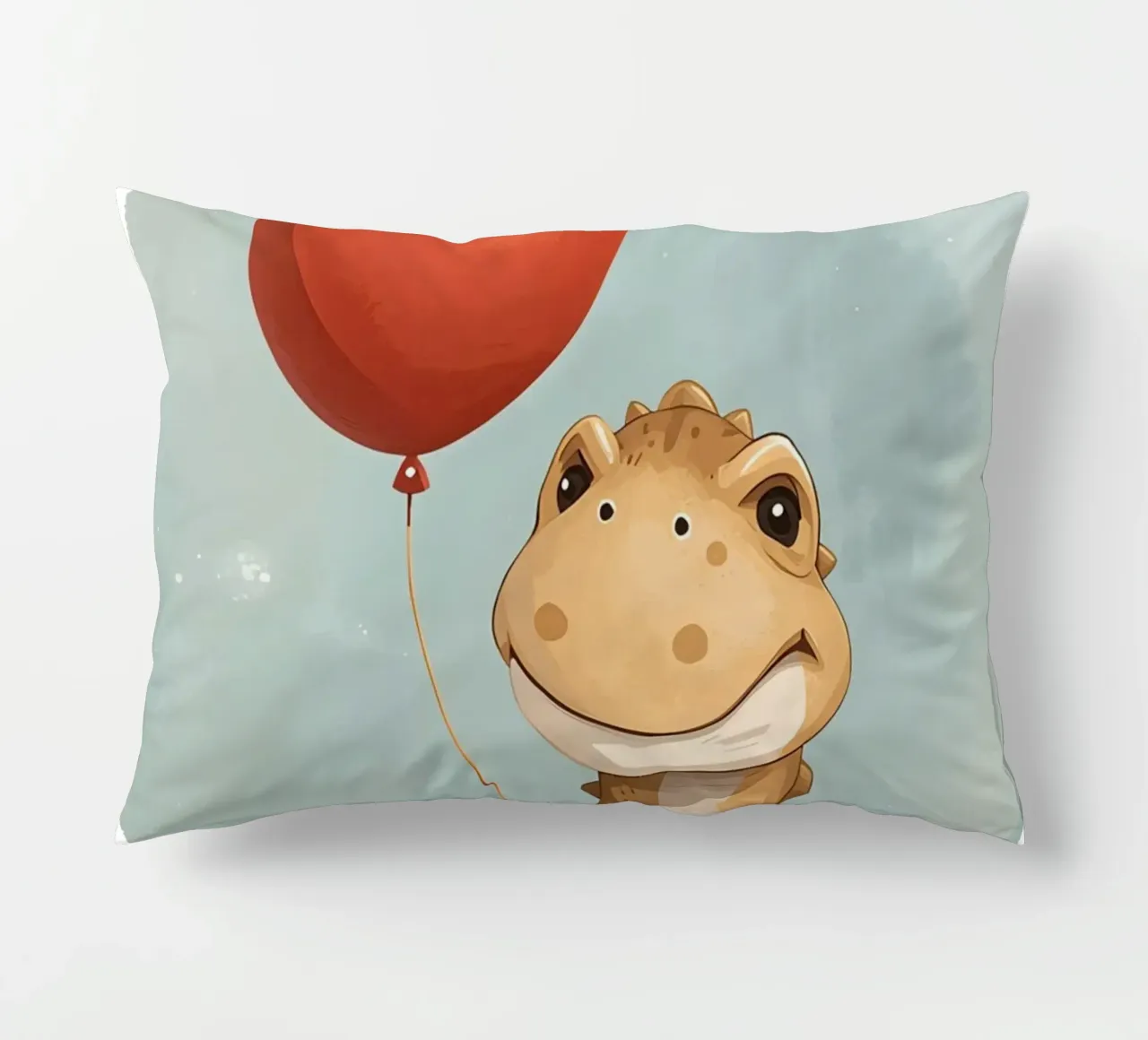 Dinosauro carino con in mano un palloncino rosso cuscino da DesignDoodle