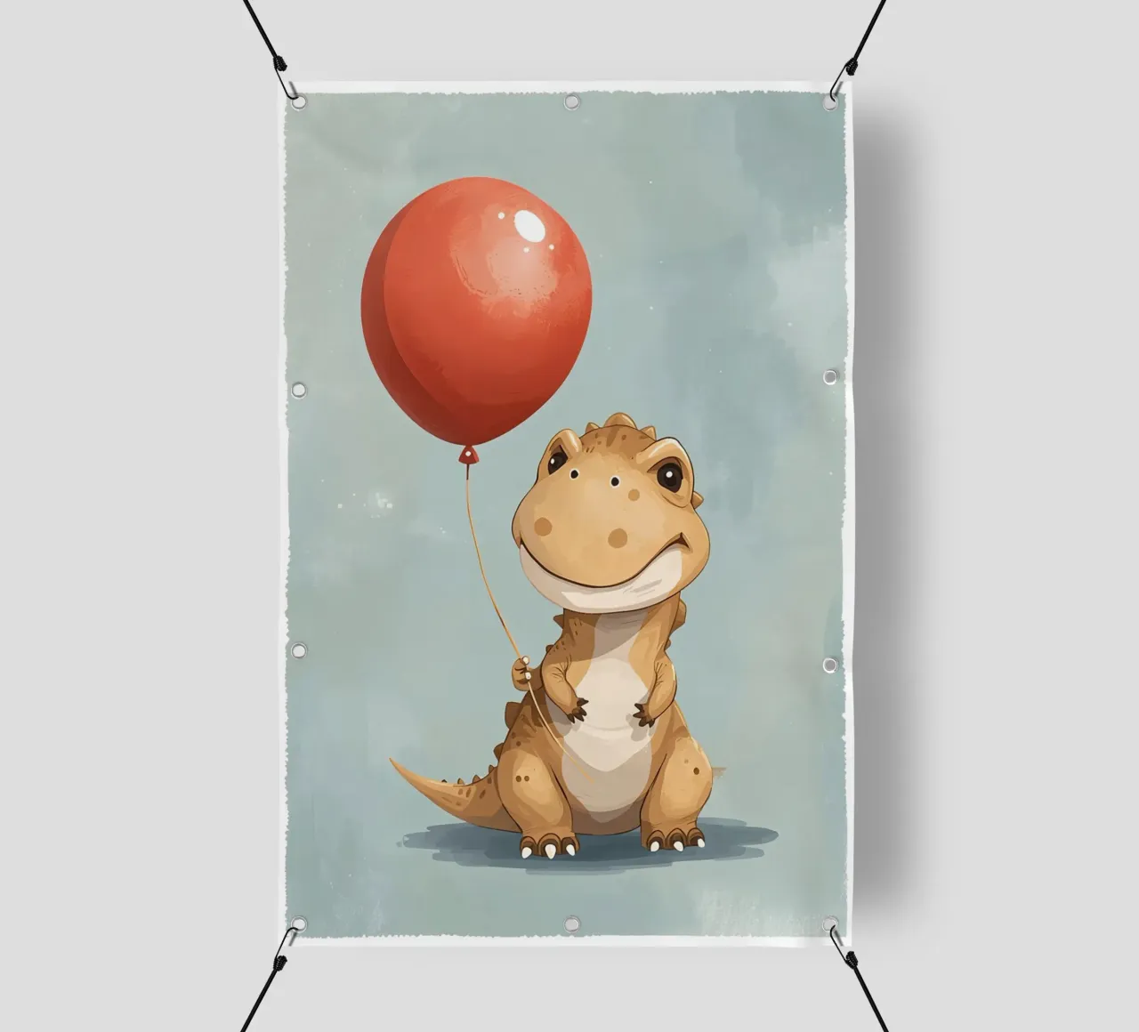 Dinosauro carino con in mano un palloncino rosso telo in pvc da DesignDoodle