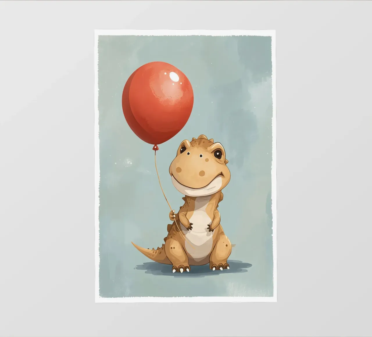 Dinosauro carino con in mano un palloncino rosso telo in pvc da DesignDoodle