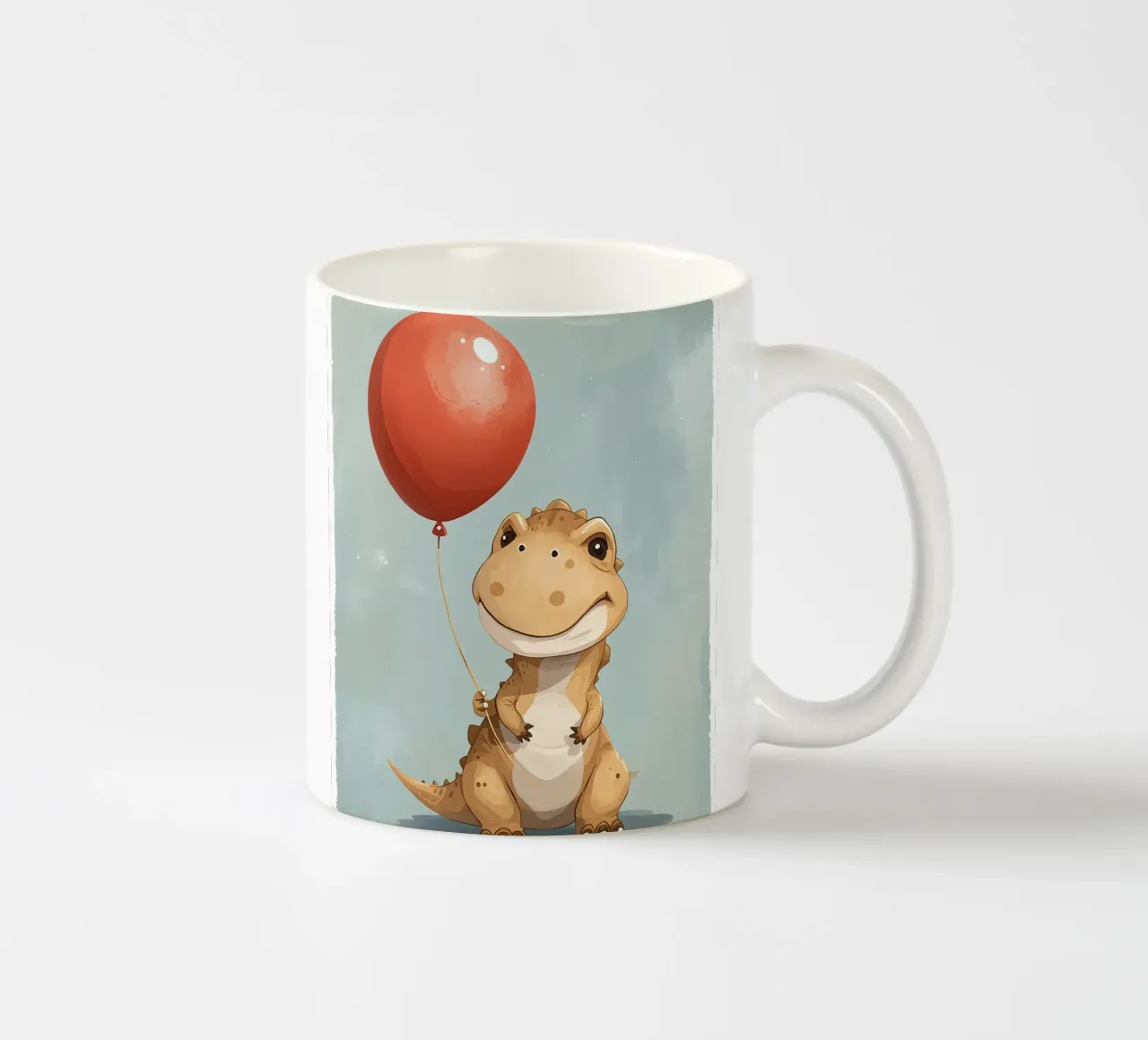Dinosauro carino con in mano un palloncino rosso tazza in ceramica da DesignDoodle
