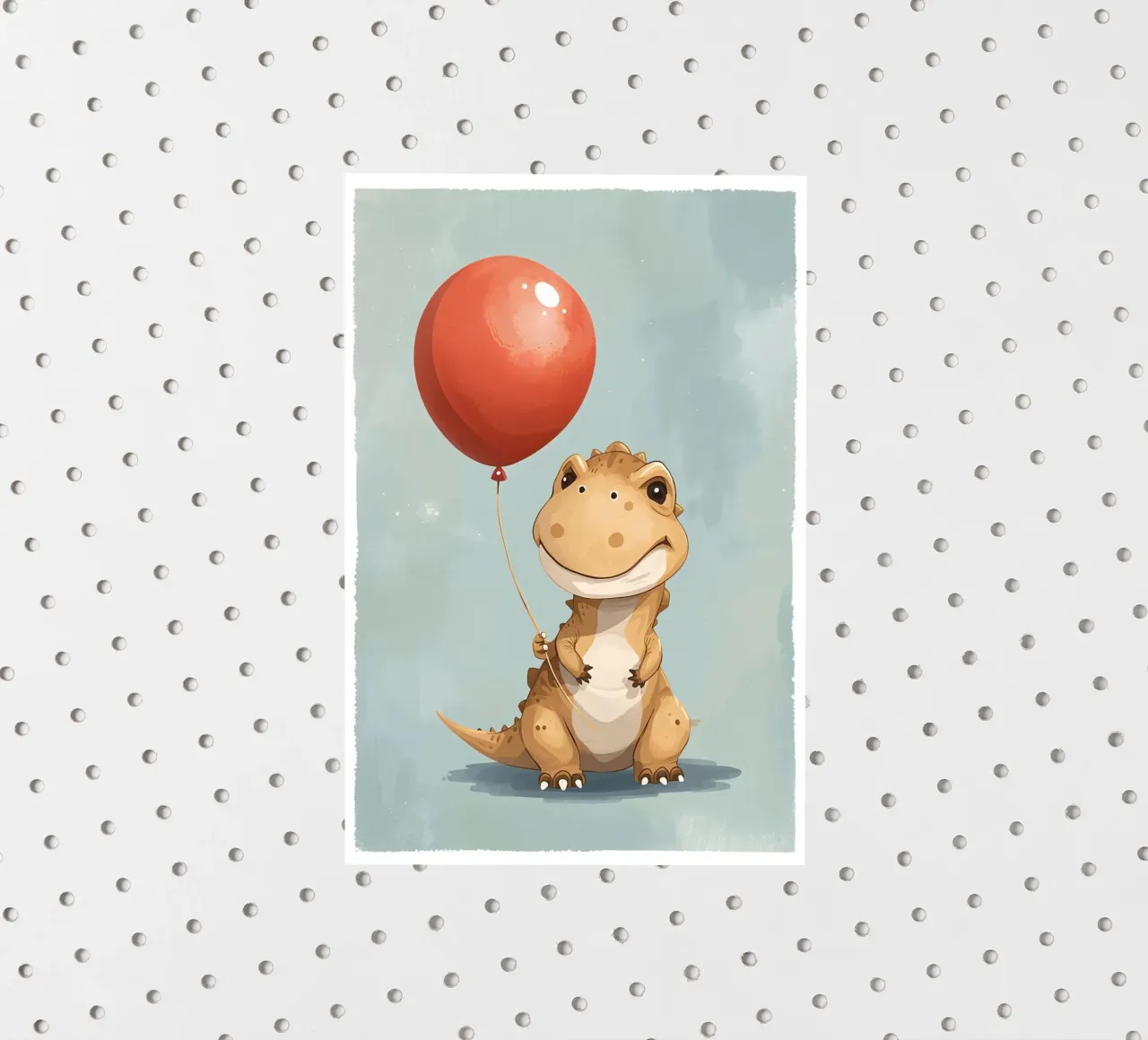 Dinosauro carino con in mano un palloncino rosso adesivo da DesignDoodle