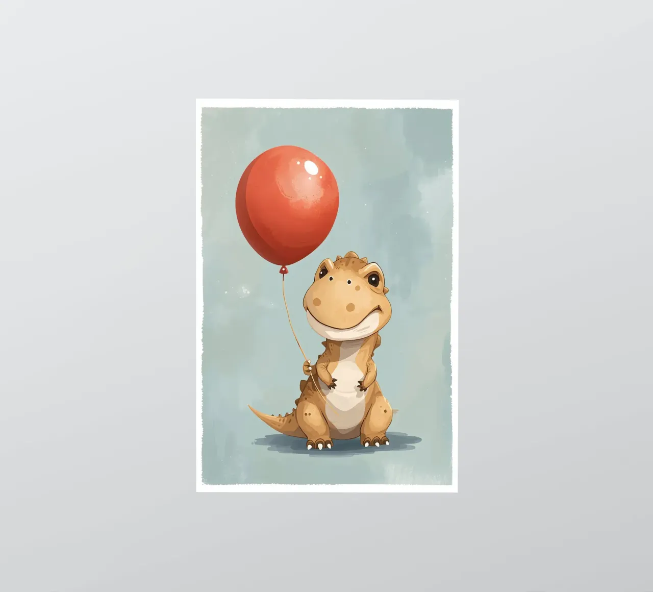 Dinosauro carino con in mano un palloncino rosso adesivo da DesignDoodle