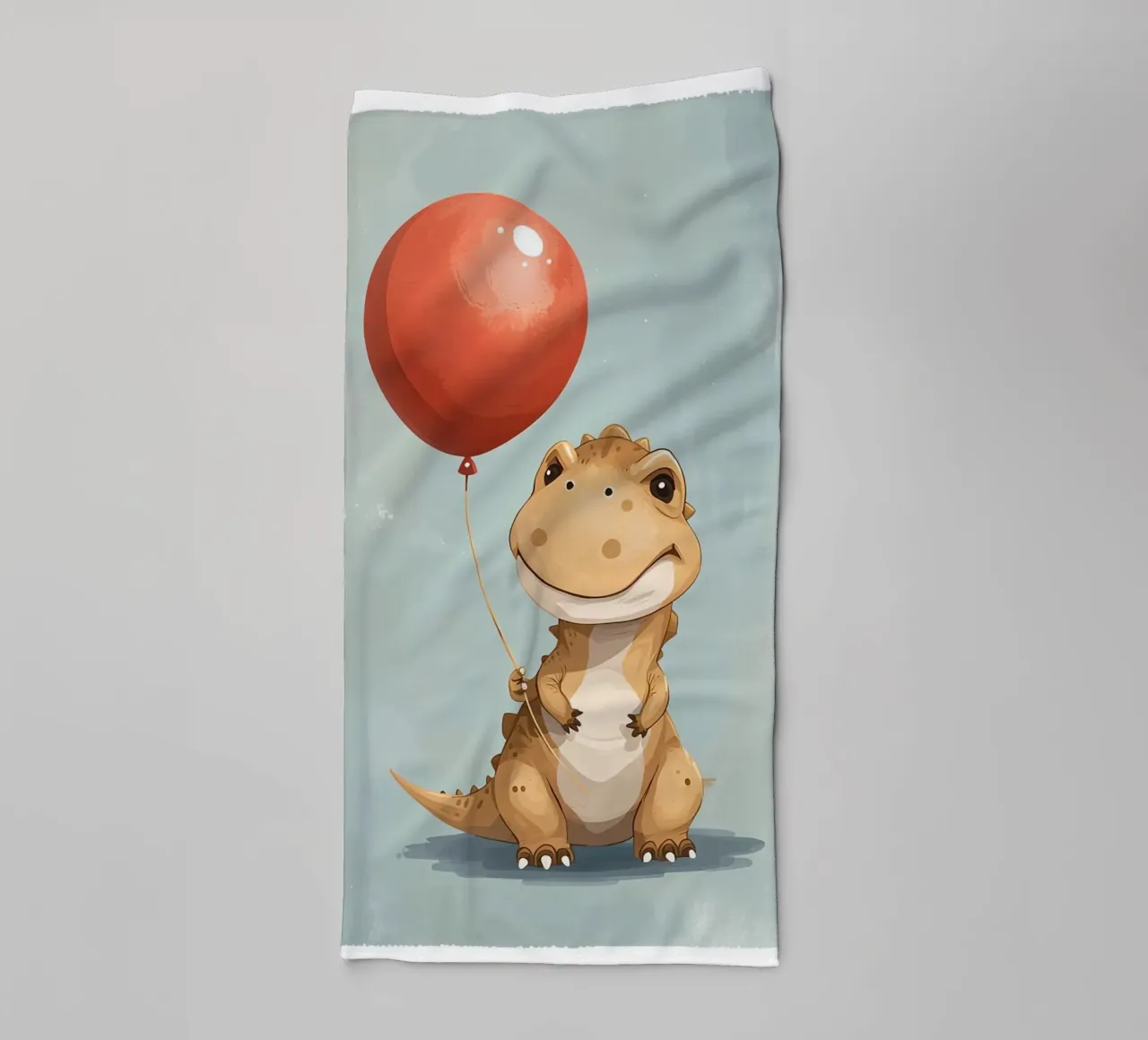Dinosauro carino con in mano un palloncino rosso asciugamano da bagno da DesignDoodle