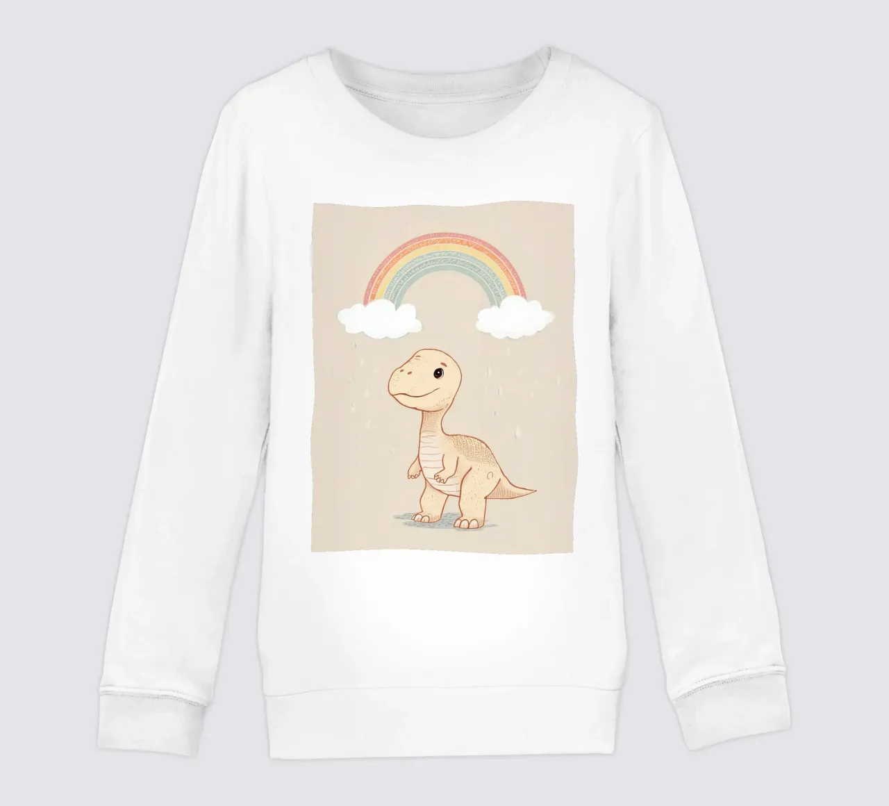 Adorabile dinosauro sotto l'arcobaleno e la pioggia felpa bambino da DesignDoodle