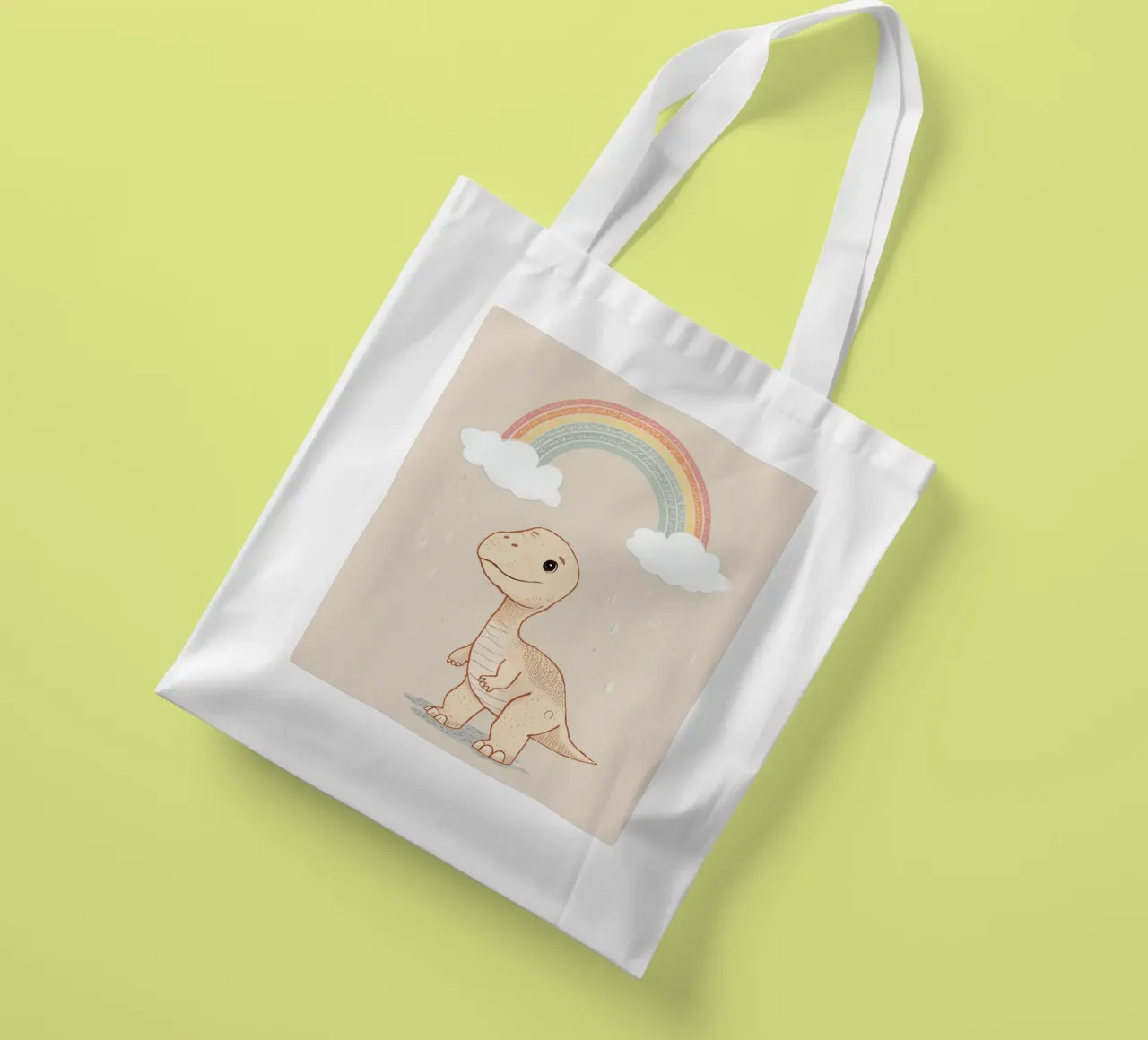 Adorabile dinosauro sotto l'arcobaleno e la pioggia borsa in juta da DesignDoodle