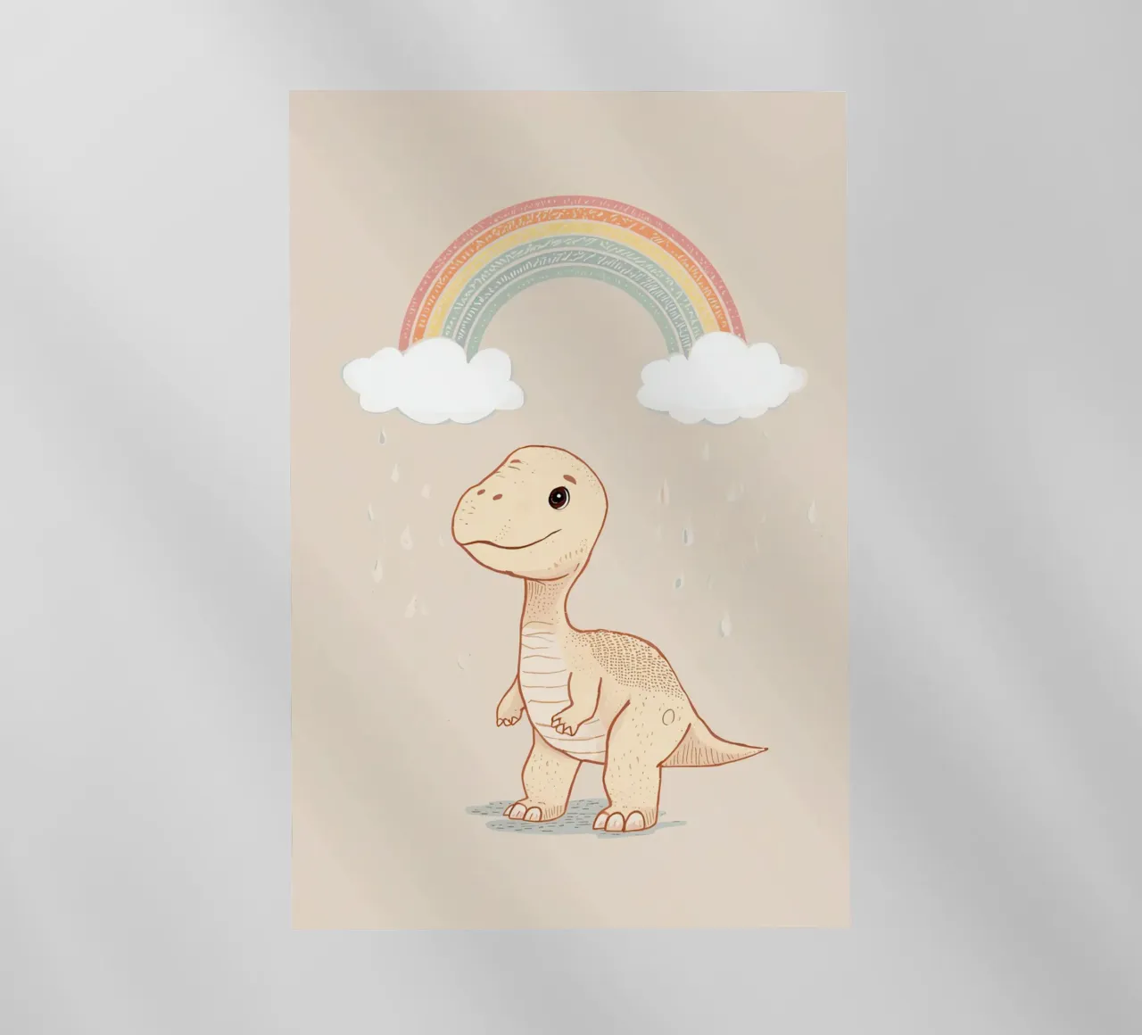 Adorabile dinosauro sotto l'arcobaleno e la pioggia pellicola backlit da DesignDoodle