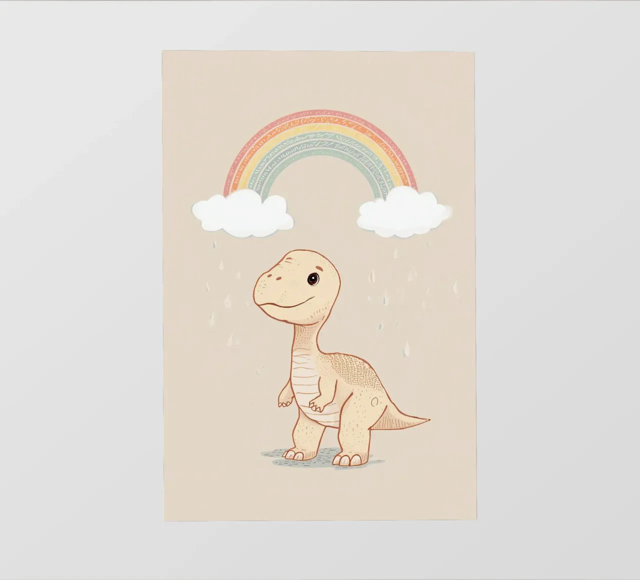 Adorabile dinosauro sotto l'arcobaleno e la pioggia pellicola backlit da DesignDoodle