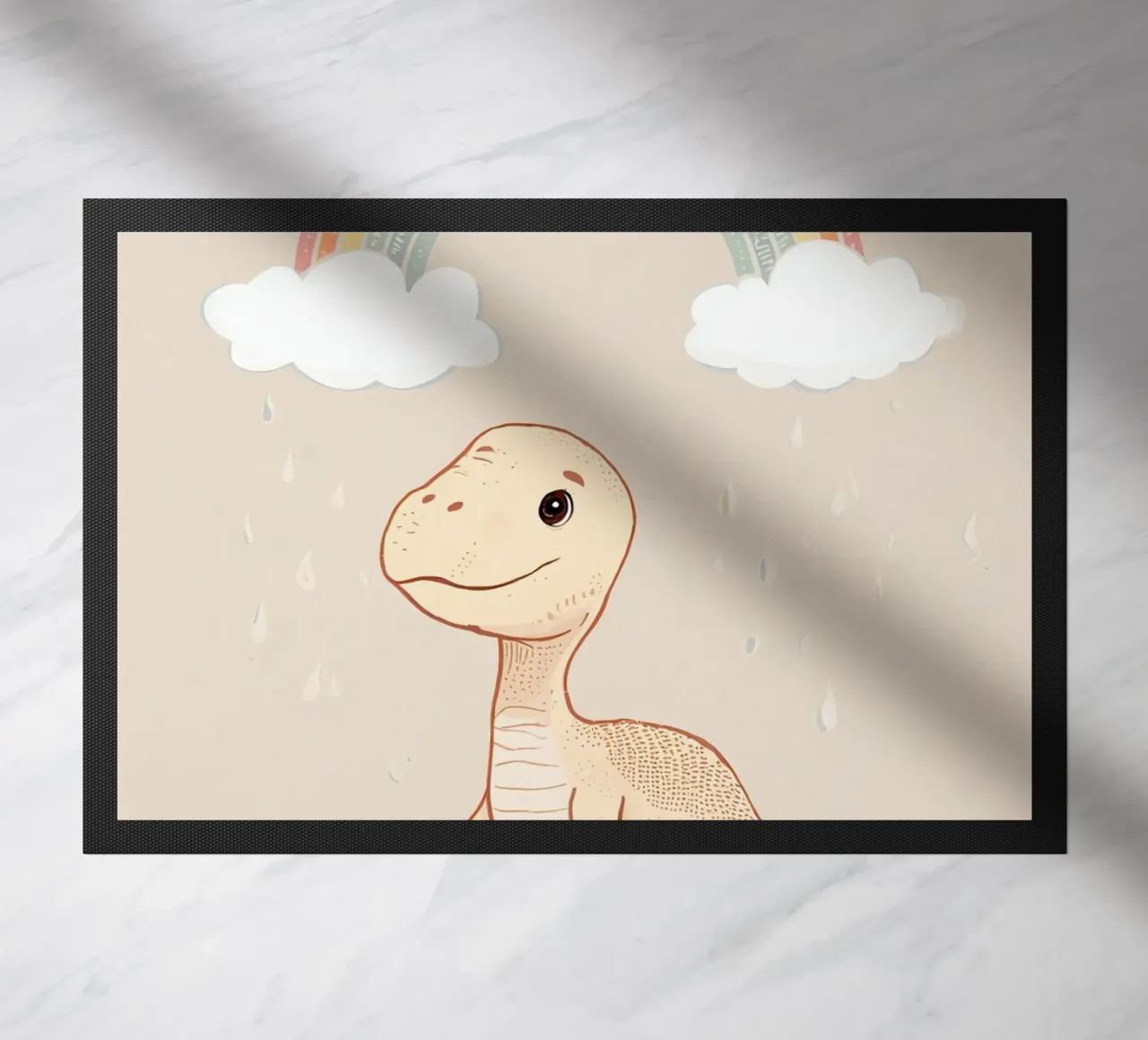 Adorabile dinosauro sotto l'arcobaleno e la pioggia zerbino da DesignDoodle