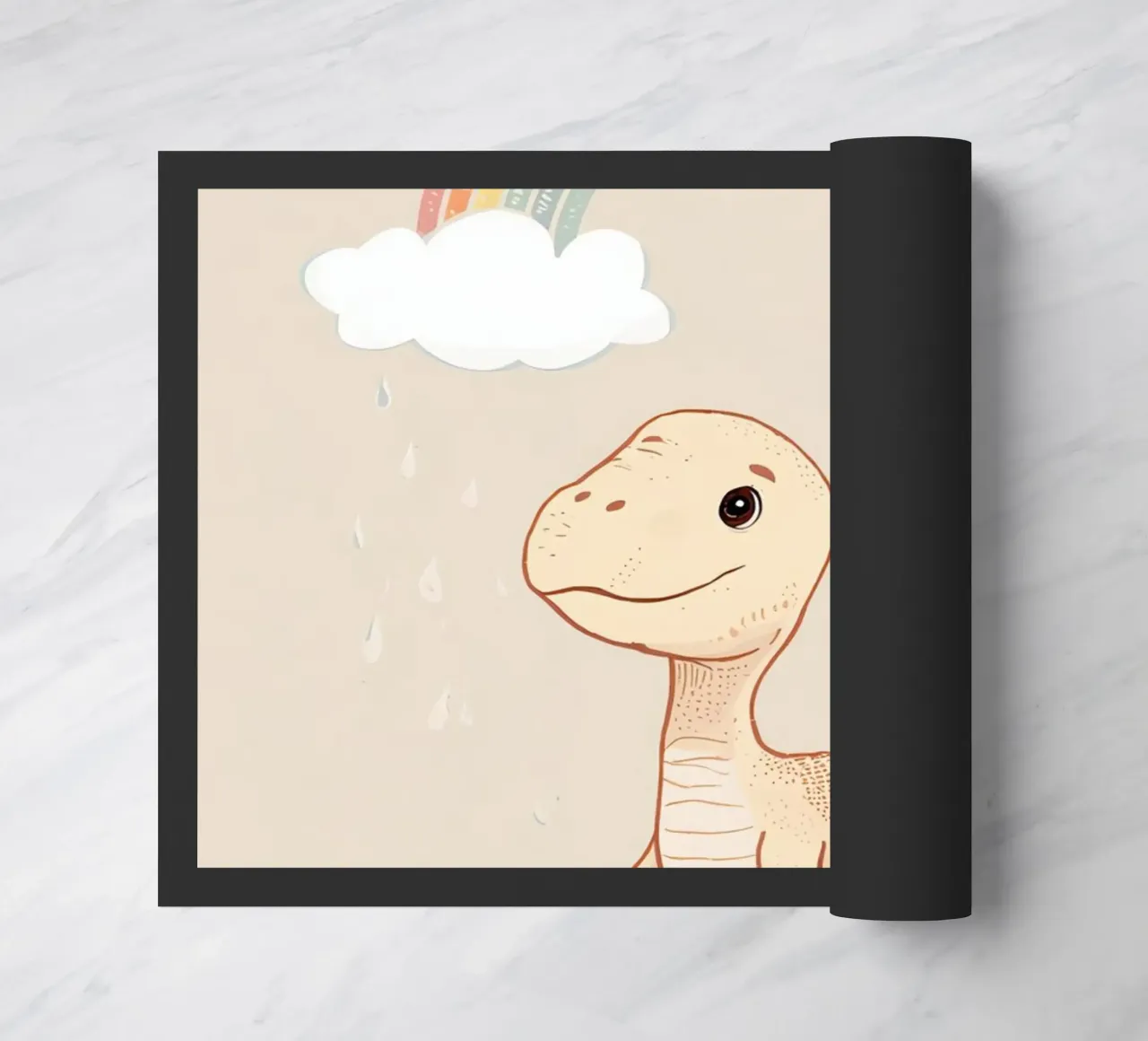 Adorabile dinosauro sotto l'arcobaleno e la pioggia zerbino da DesignDoodle