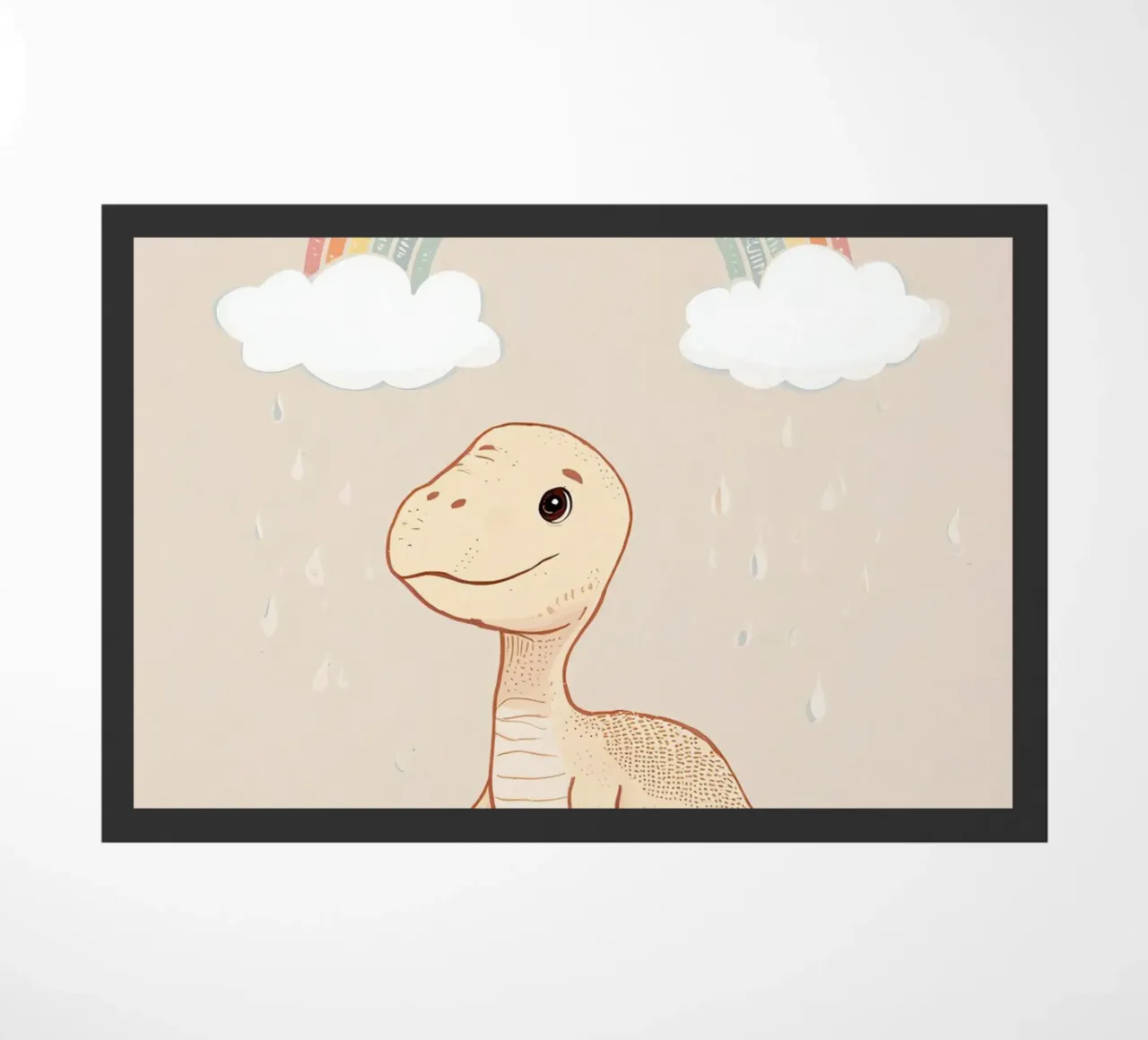 Adorabile dinosauro sotto l'arcobaleno e la pioggia zerbino da DesignDoodle