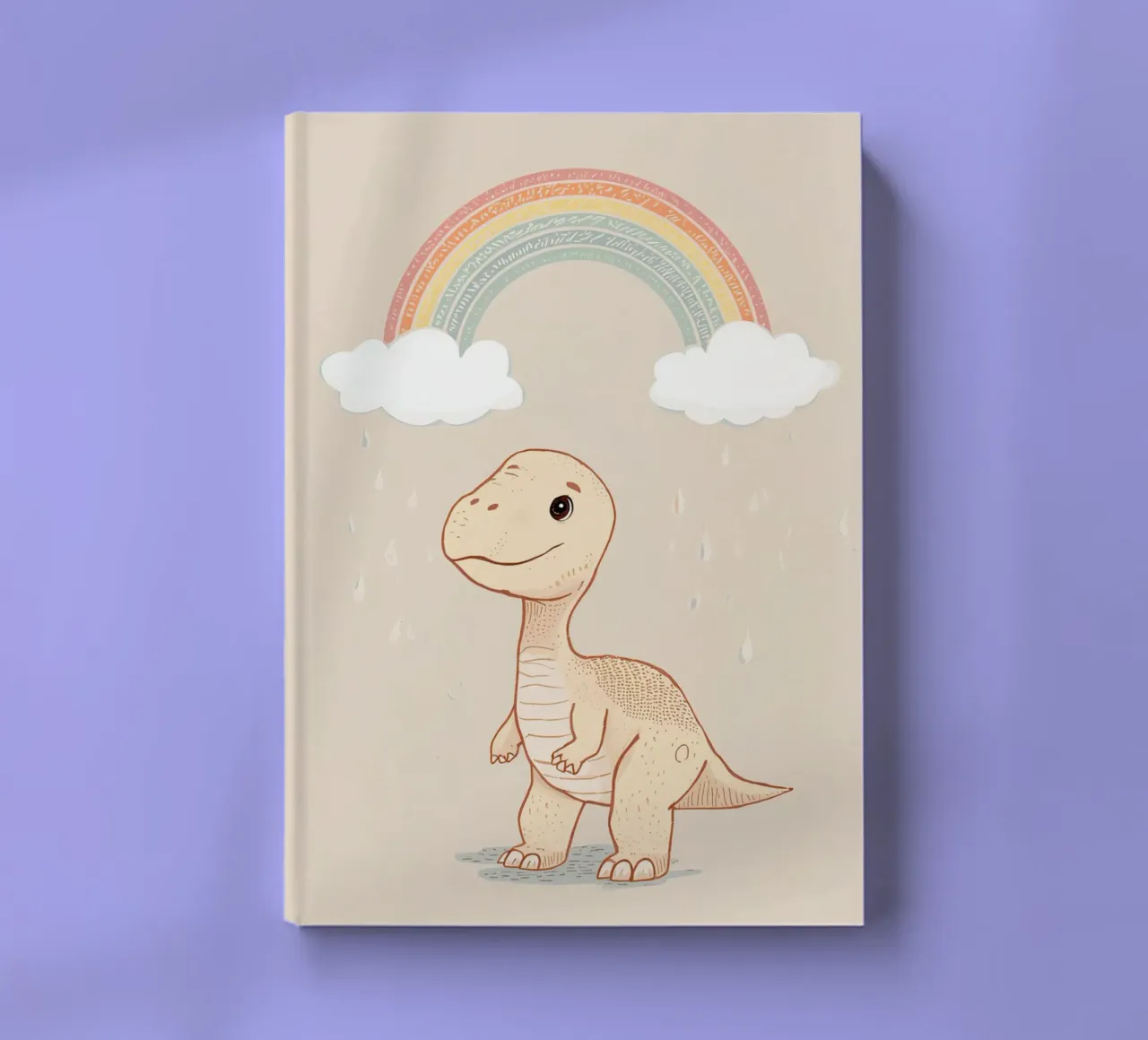 Adorabile dinosauro sotto l'arcobaleno e la pioggia diario da DesignDoodle