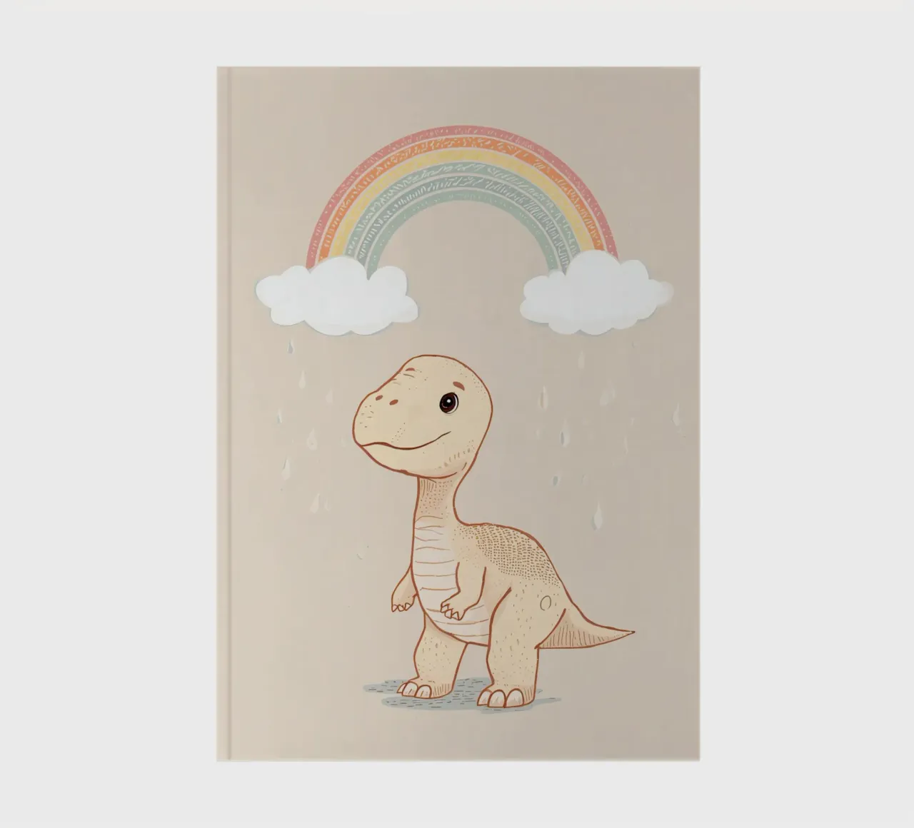 Adorable Dinosaur Under Rainbow and Rain notebook by DesignDoodle
