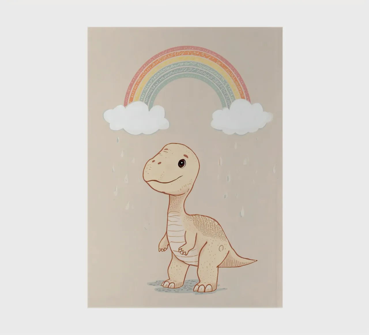 Adorable Dinosaur Under Rainbow and Rain notebook by DesignDoodle