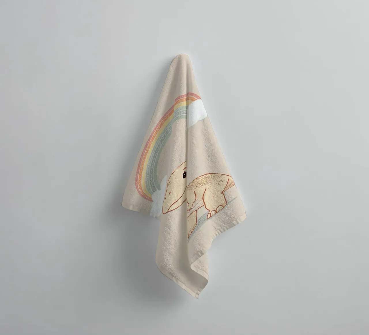 Adorabile dinosauro sotto l'arcobaleno e la pioggia asciugamano da bagno da DesignDoodle