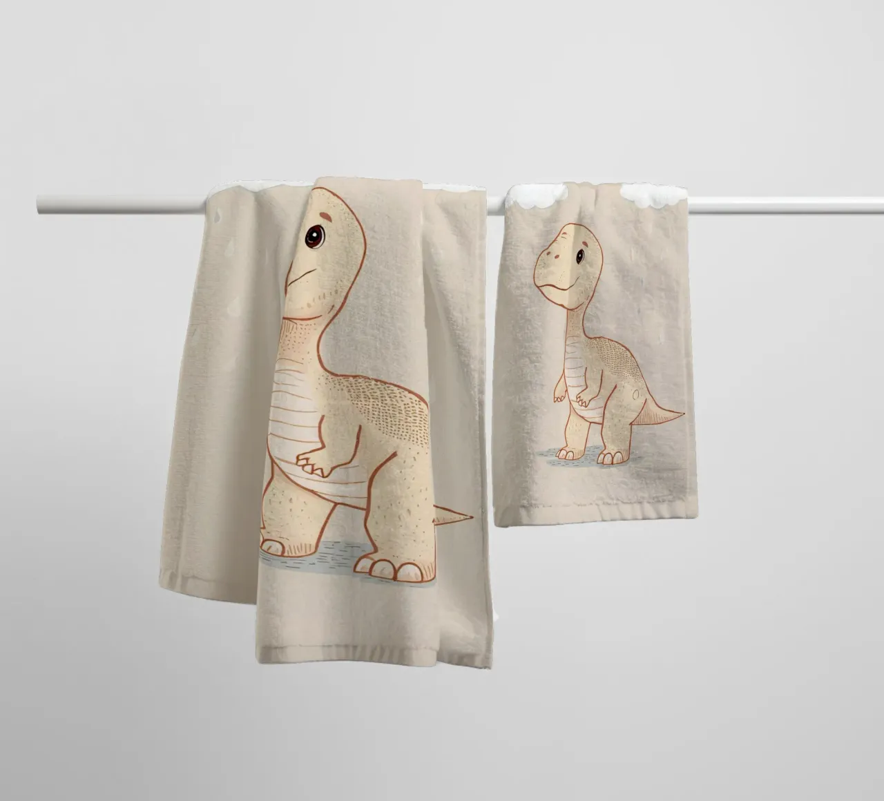 Adorabile dinosauro sotto l'arcobaleno e la pioggia asciugamano da bagno da DesignDoodle