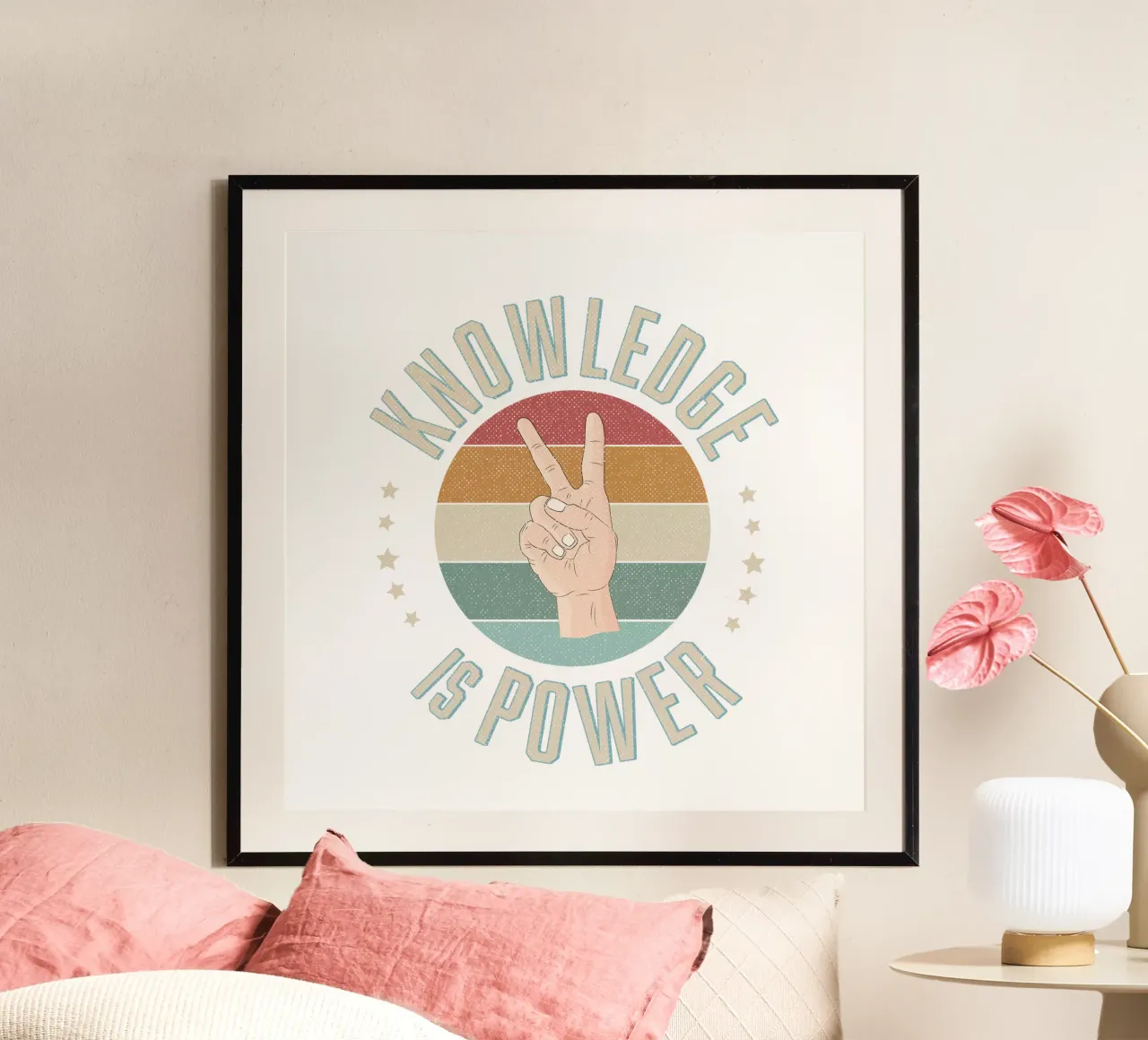 La conoscenza è potere. Wissen ist Macht. poster con telaio in alluminio da CalliLetters