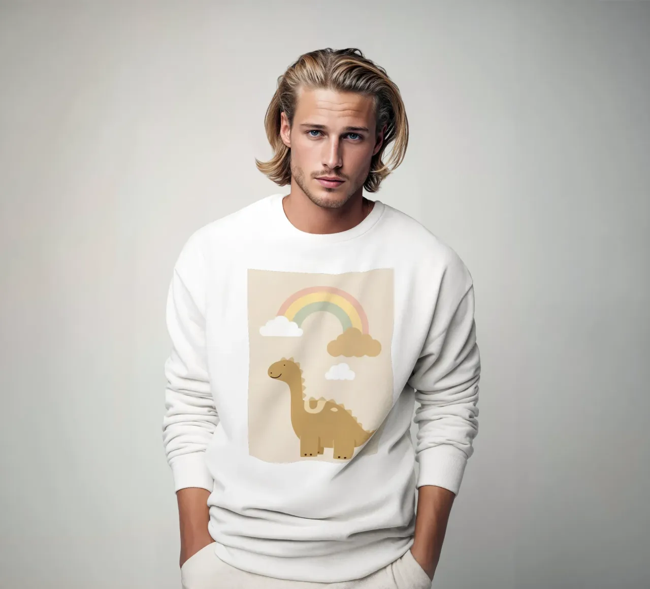 Dinosauro carino con arcobaleno e nuvole felpa da DesignDoodle