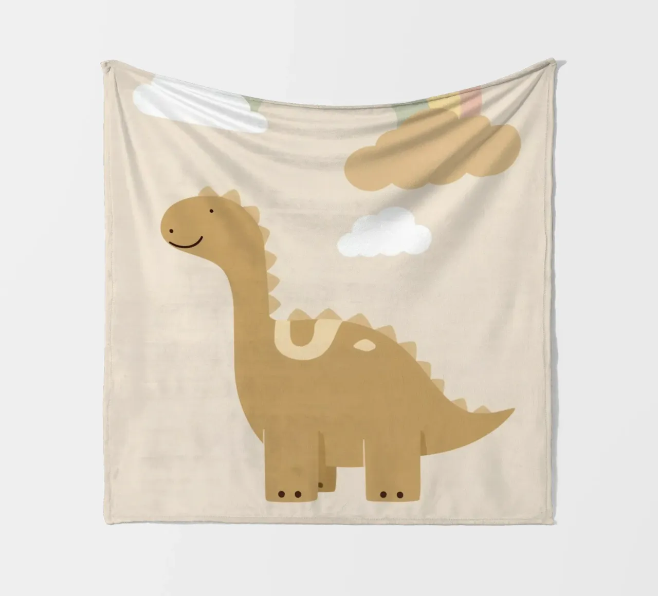 Dinosauro carino con arcobaleno e nuvole coperta in pile da DesignDoodle