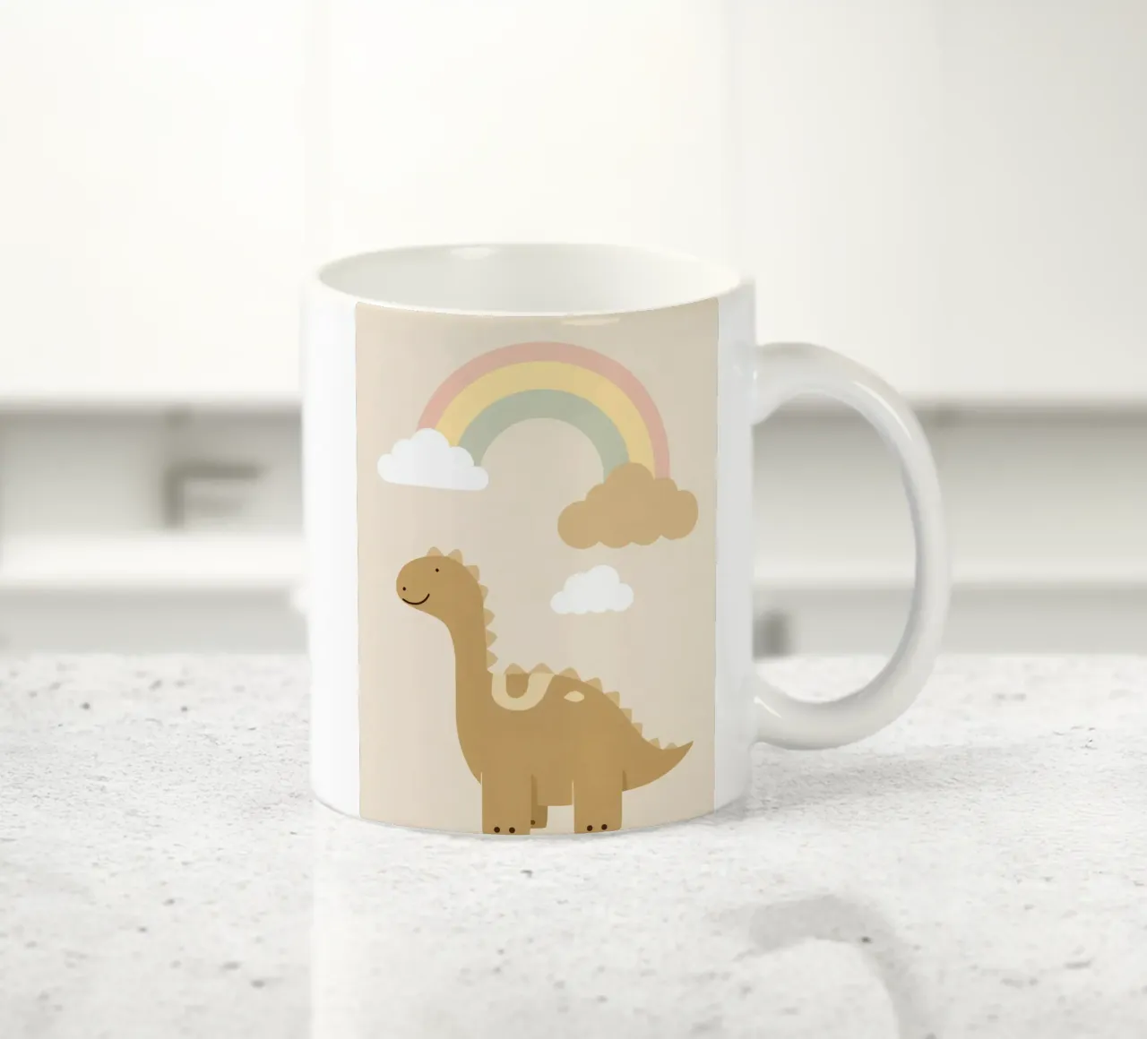 Dinosauro carino con arcobaleno e nuvole tazza in ceramica da DesignDoodle