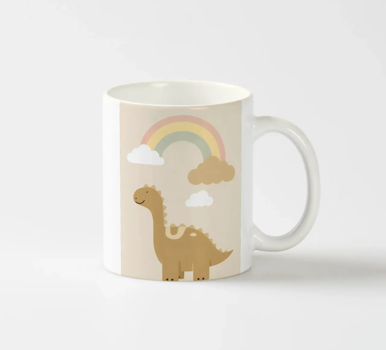 Dinosauro carino con arcobaleno e nuvole tazza in ceramica da DesignDoodle
