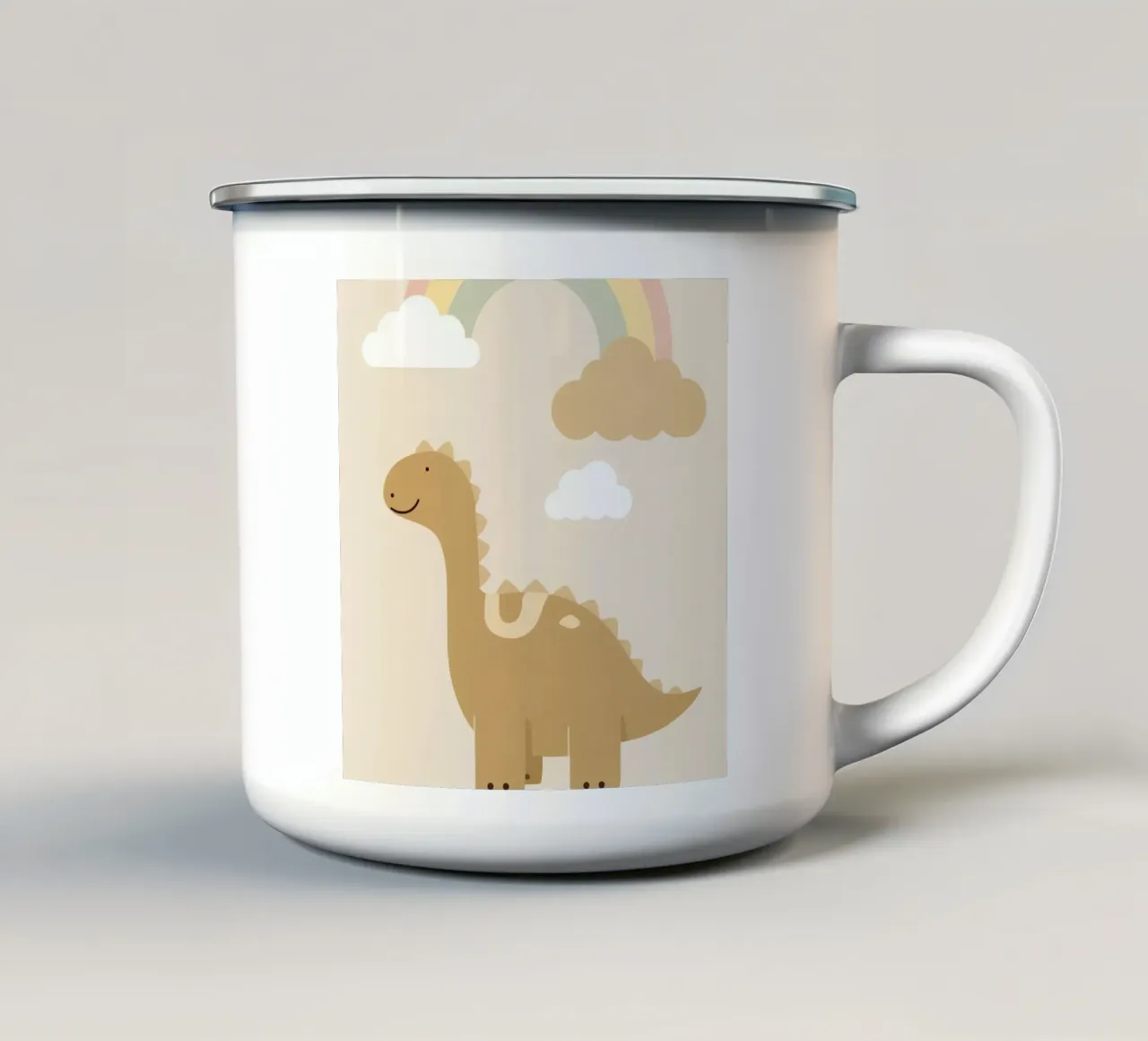 Dinosauro carino con arcobaleno e nuvole tazza in smalto da DesignDoodle