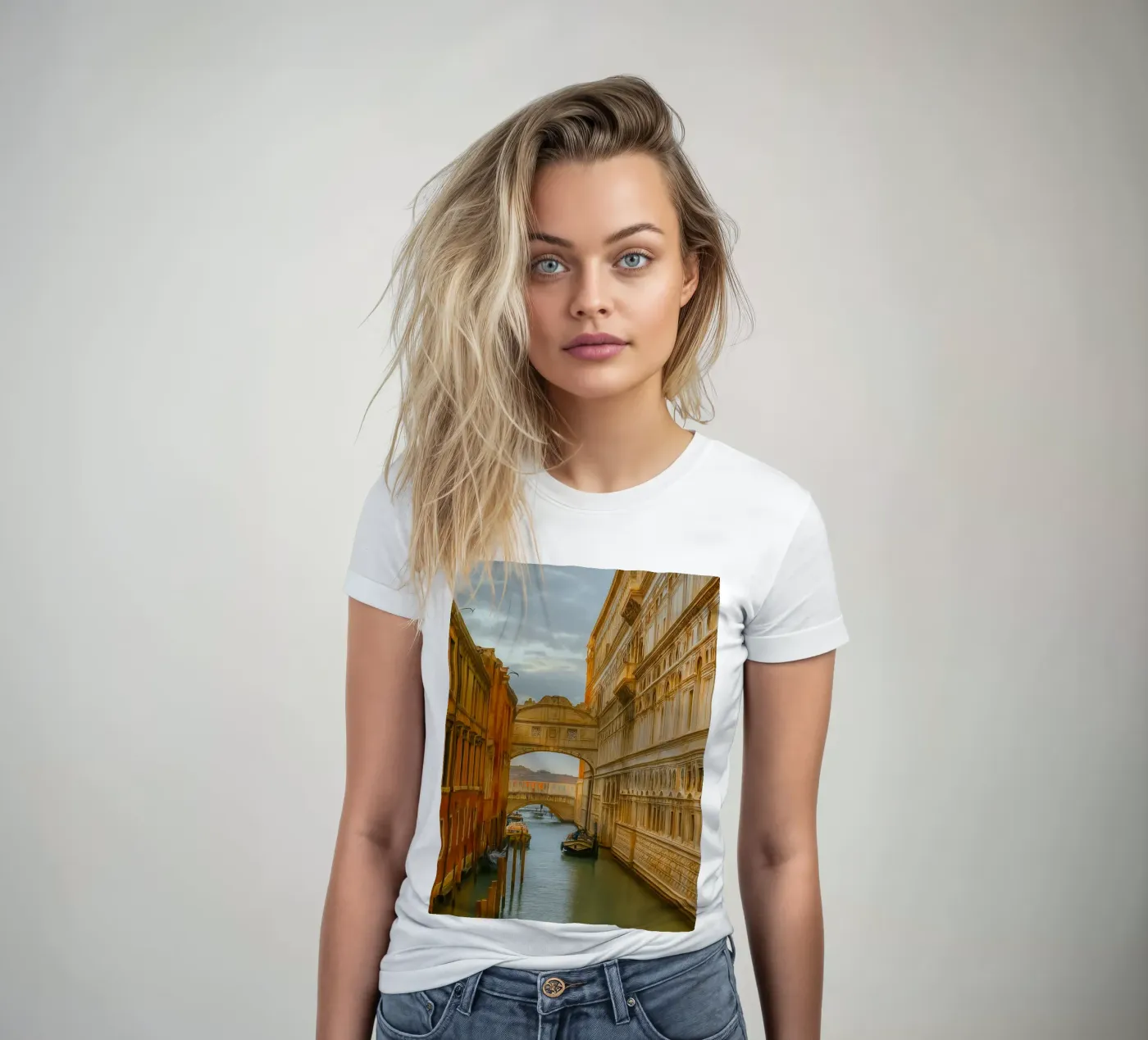 vintage canal between old buildings t-shirt da donna da PASMING