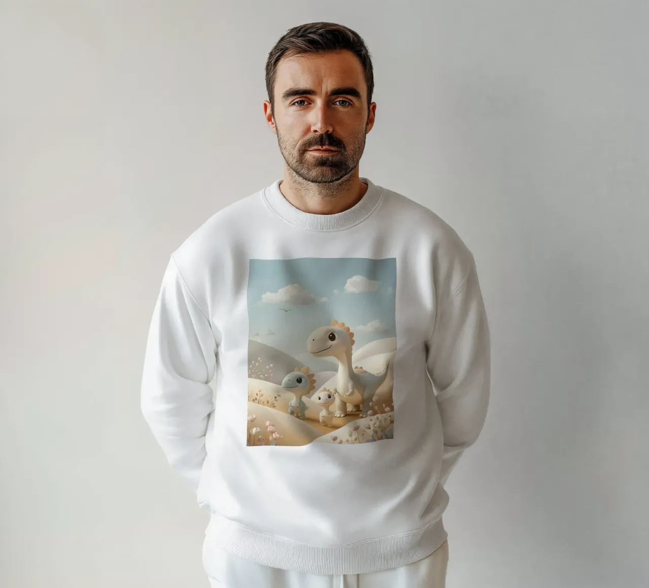Simpáticos dinosaurios en un paisaje pastel con flores sudadera de DesignDoodle