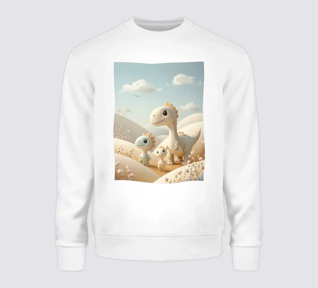 Simpáticos dinosaurios en un paisaje pastel con flores sudadera de DesignDoodle