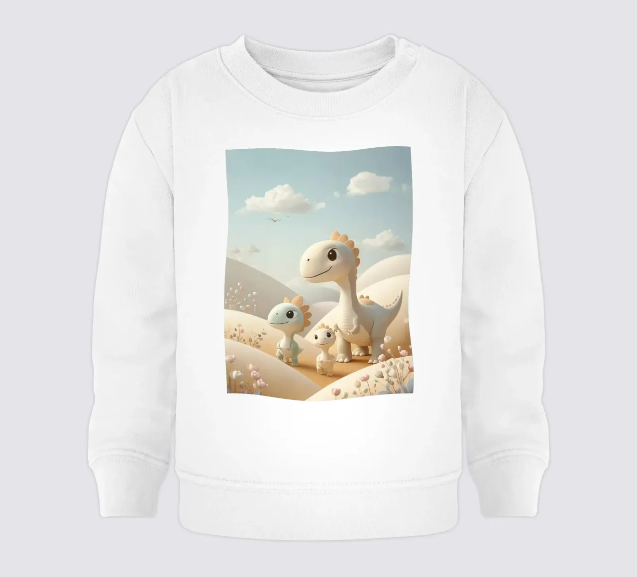 Simpáticos dinosaurios en un paisaje pastel con flores sudadera de bebé de DesignDoodle