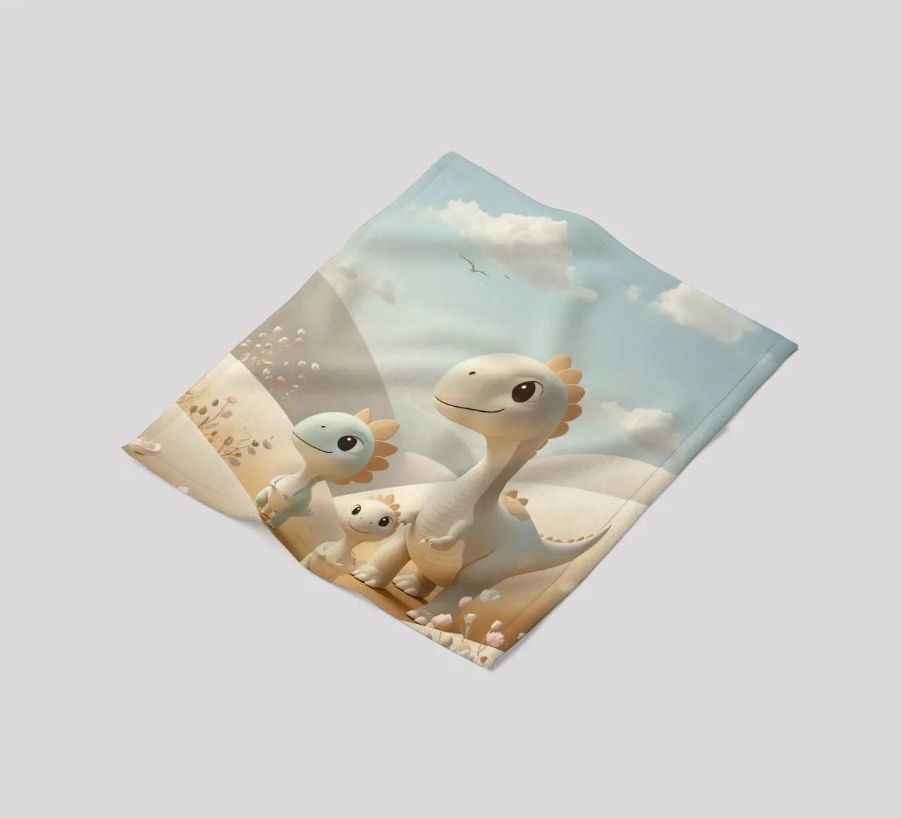 Simpatici dinosauri in un paesaggio pastello con fiori coperta in pile da DesignDoodle