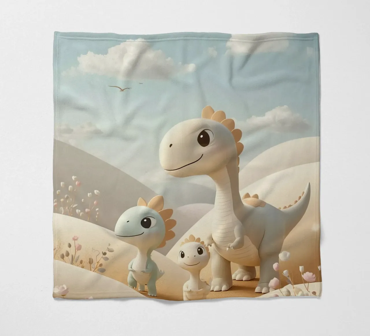 Simpatici dinosauri in un paesaggio pastello con fiori coperta in pile da DesignDoodle