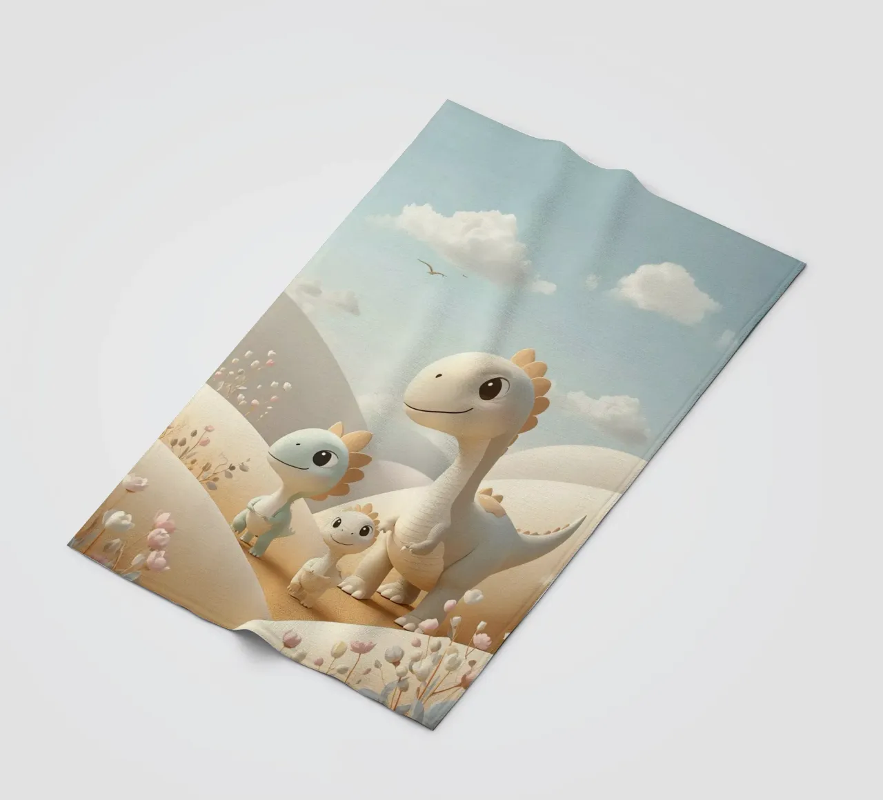 Simpatici dinosauri in un paesaggio pastello con fiori coperta in pile da DesignDoodle